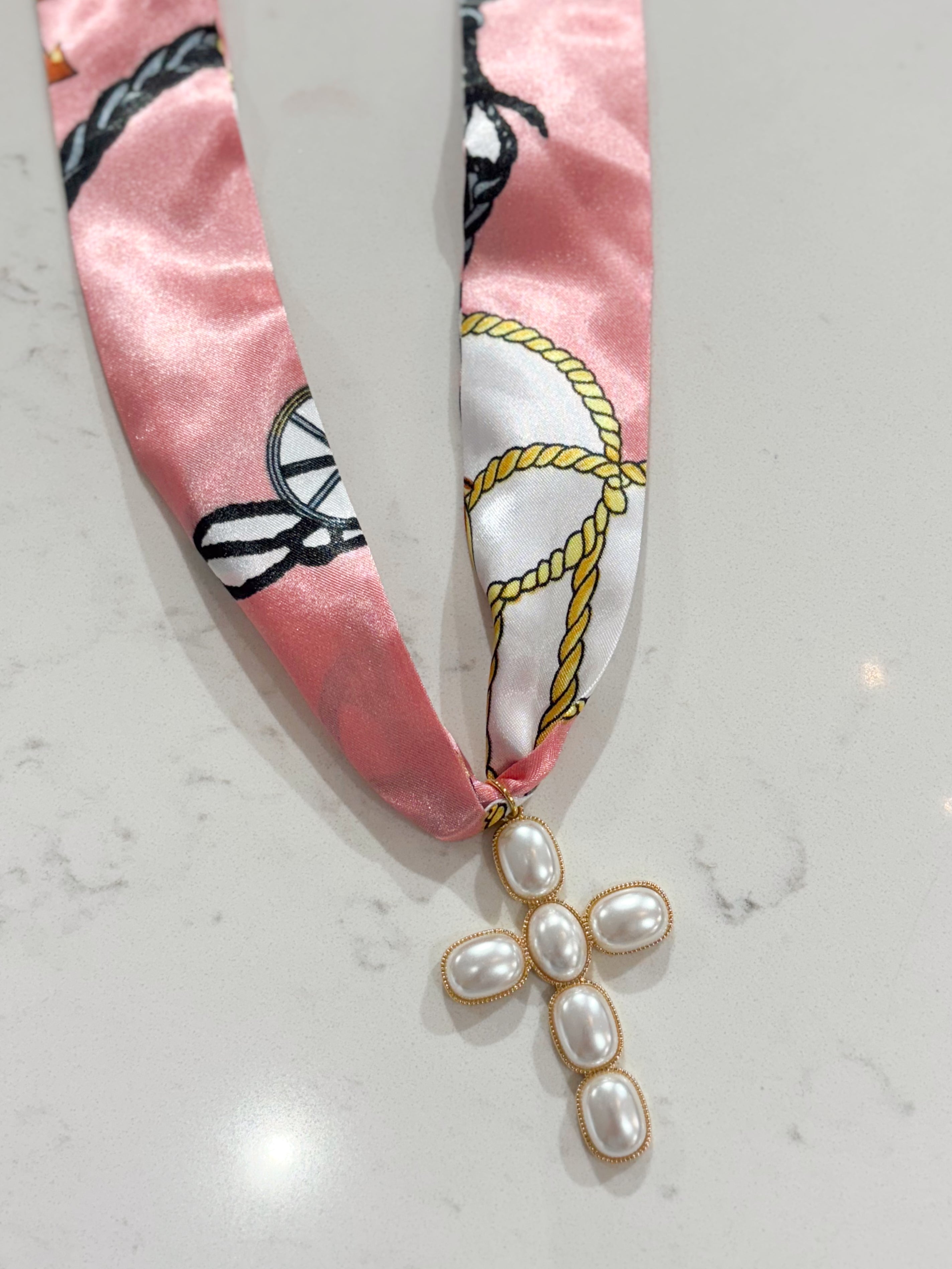 Pink Cross Scarf Necklace By Hart Designs