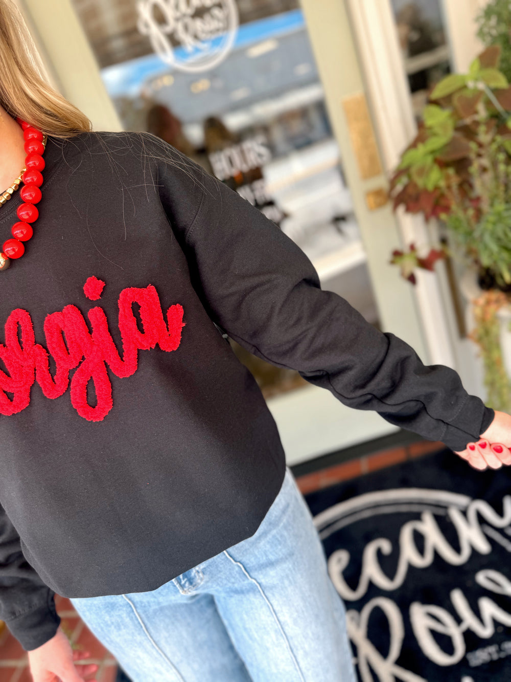 The Georgia Yarn Embroidered Sweatshirt in Black (S-2X)