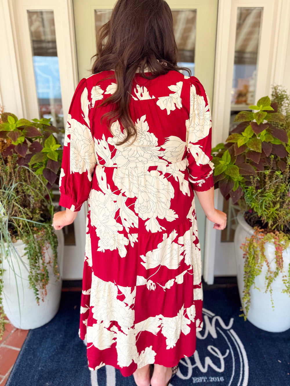 The Alisha Floral Tiered Maxi Dress in Burgundy (XL-2X)