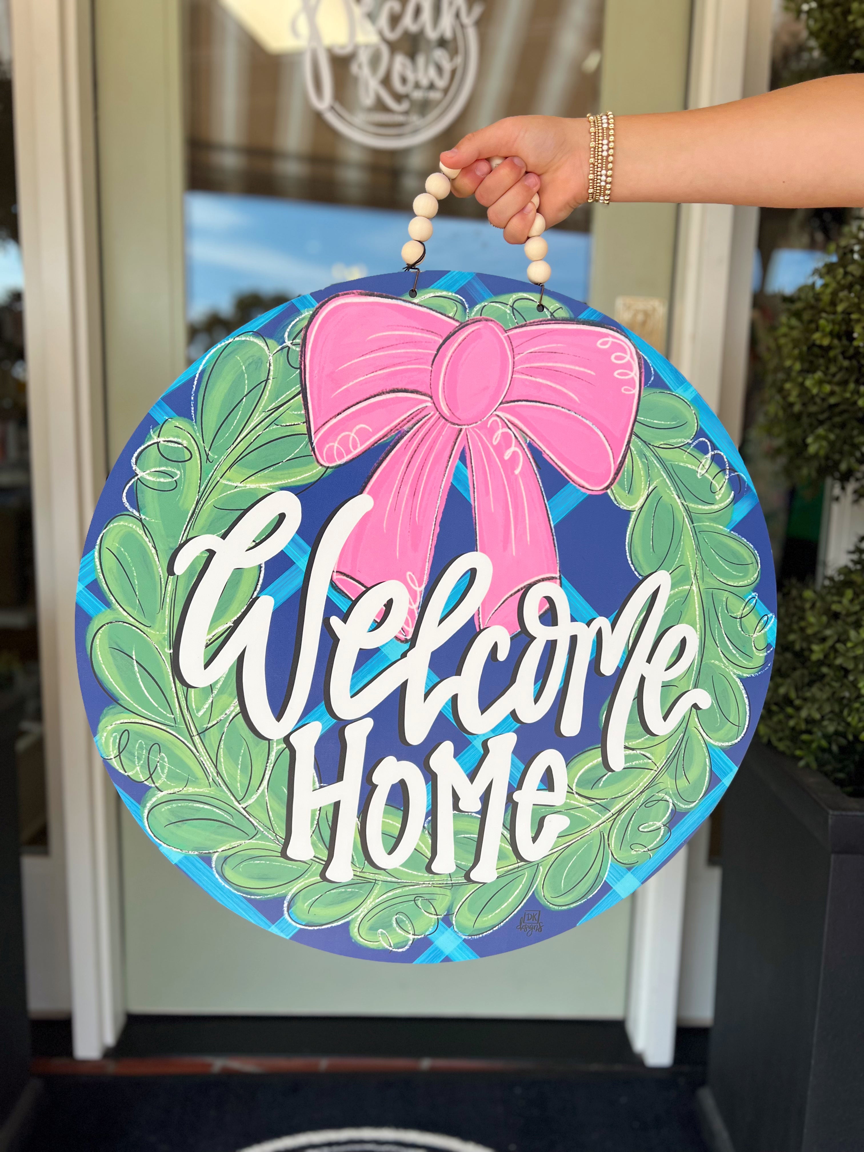 Bow Wreath Welcome Home Door Hanger