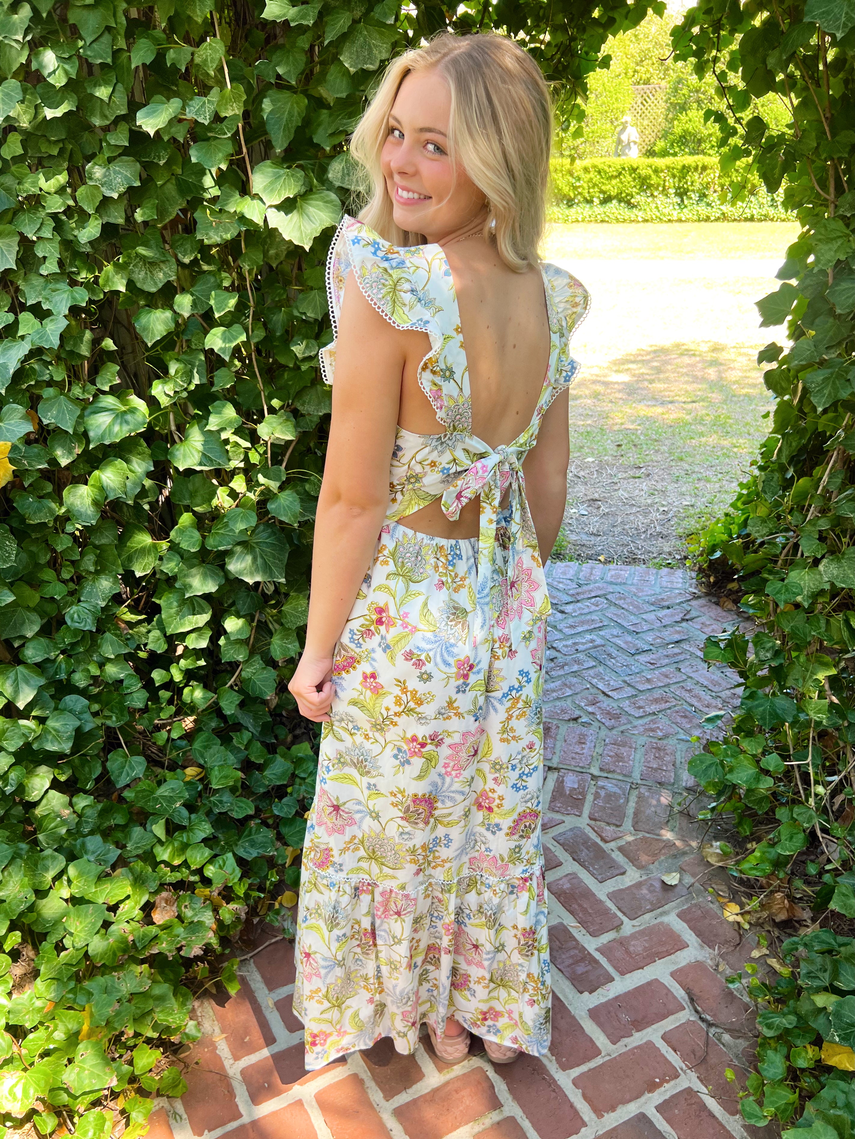 By My Side Floral Ruffle Midi Dress