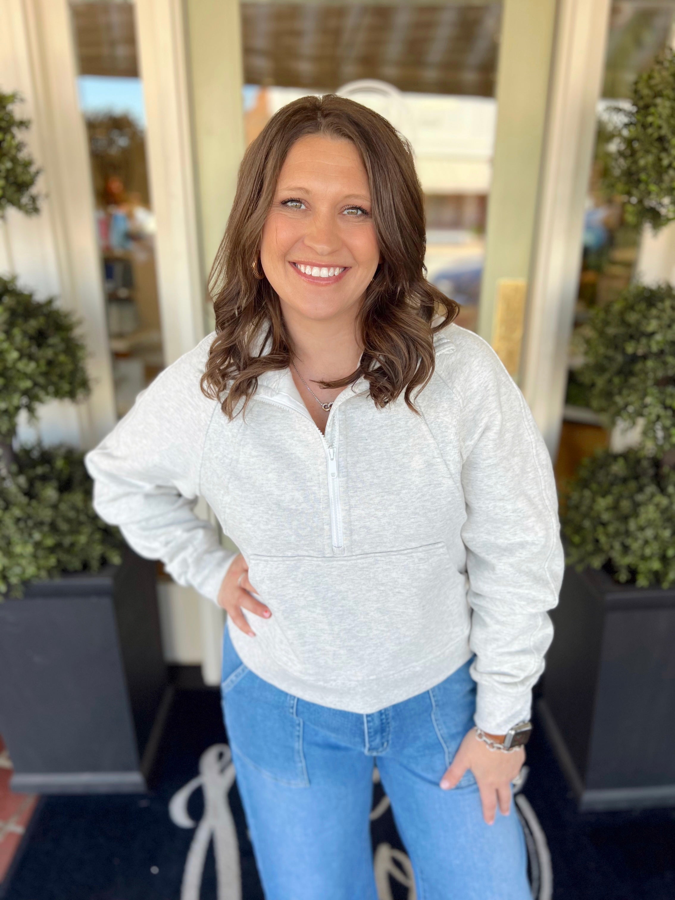 The Gracie 1/2 Zip Pullover in Heather Grey