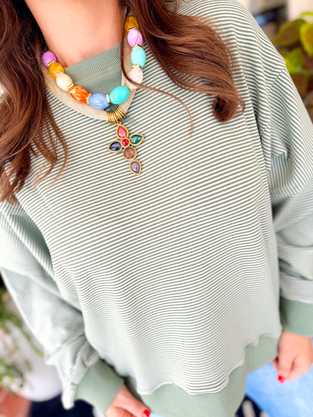 The Deanne Striped Drop Shoulder Sweatshirt (S-L)