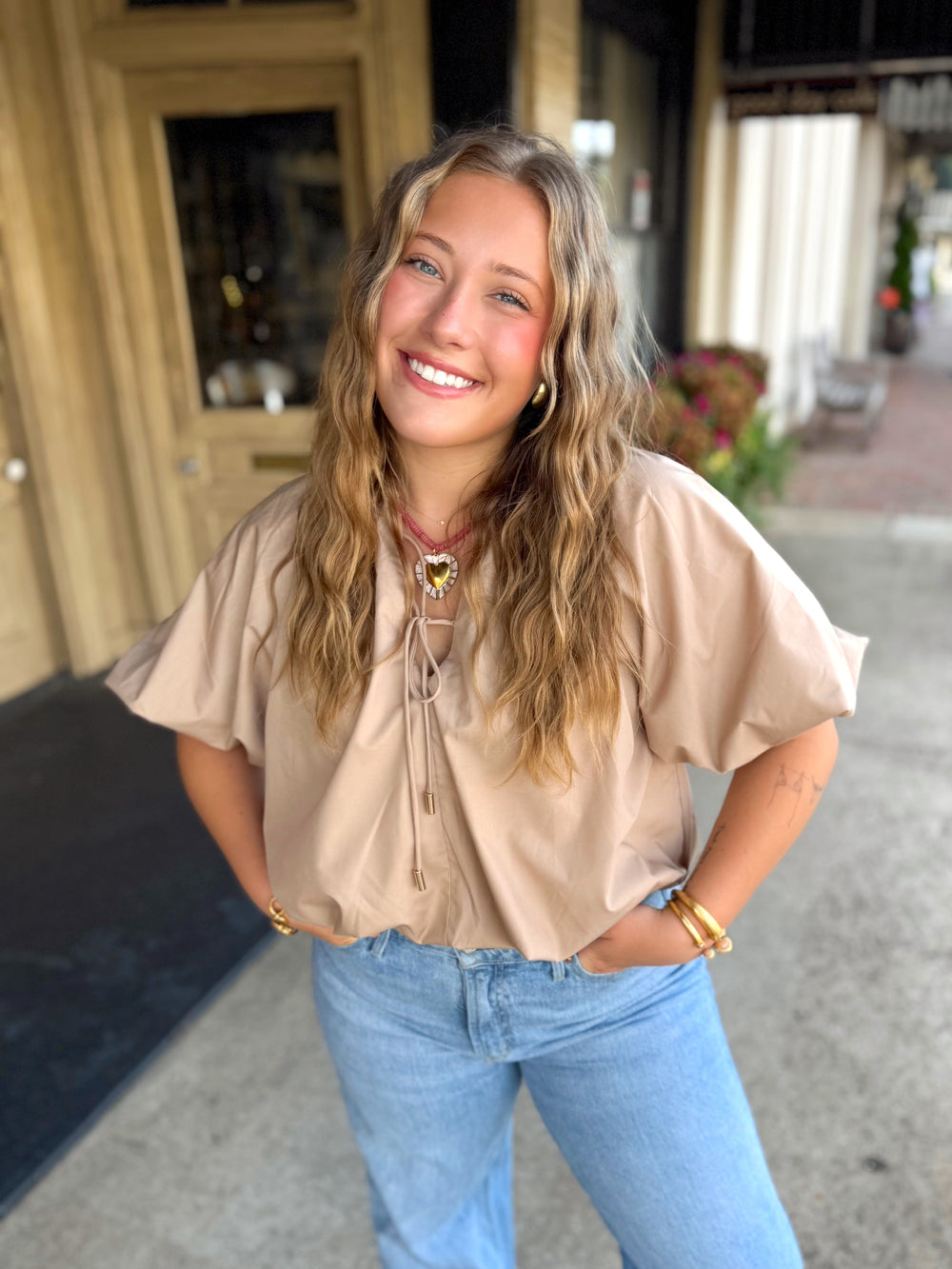 The Lattie Tan Bubble Top (S-L)