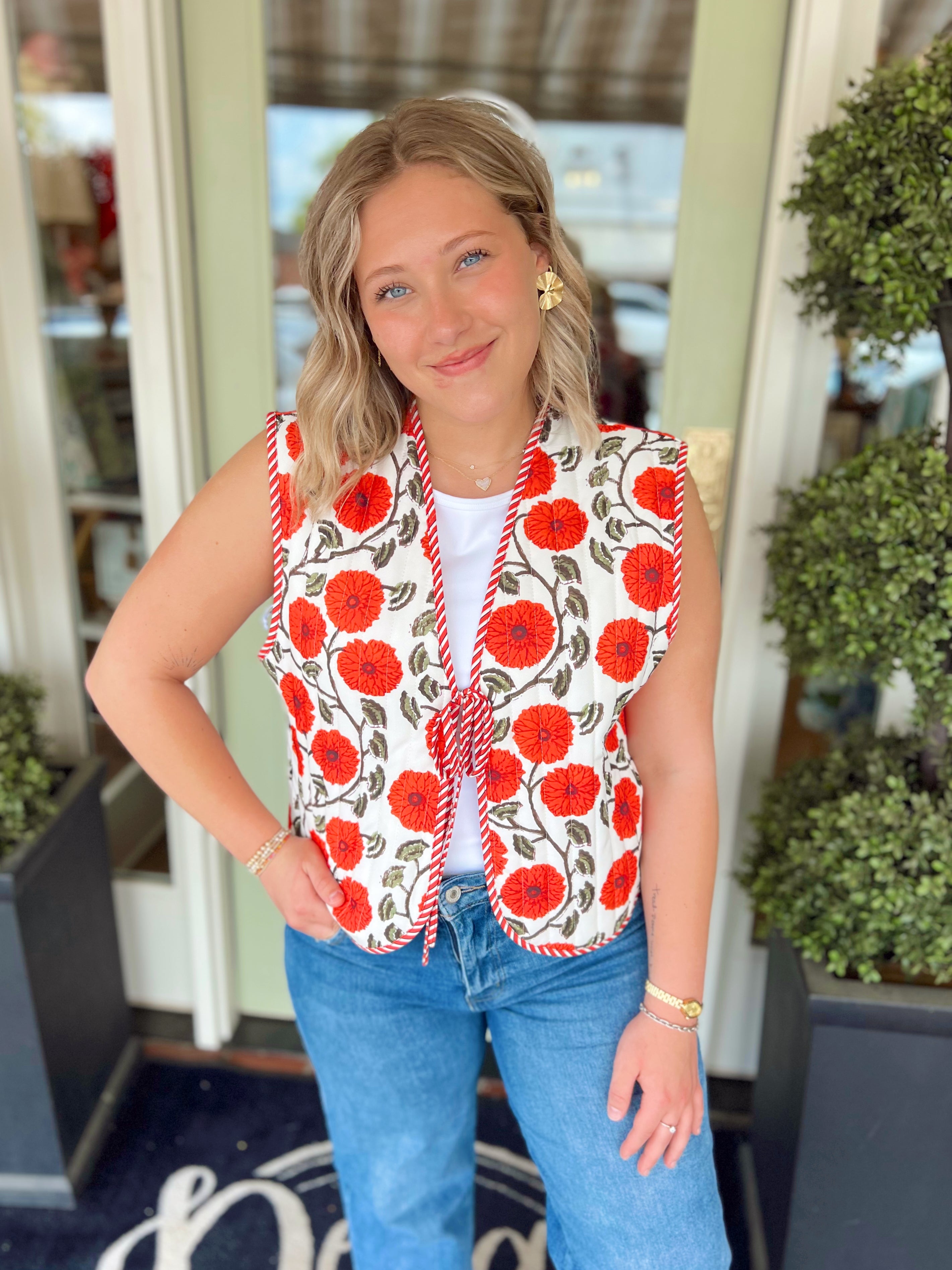 Tell Me Something Floral Quilted Tie Vest