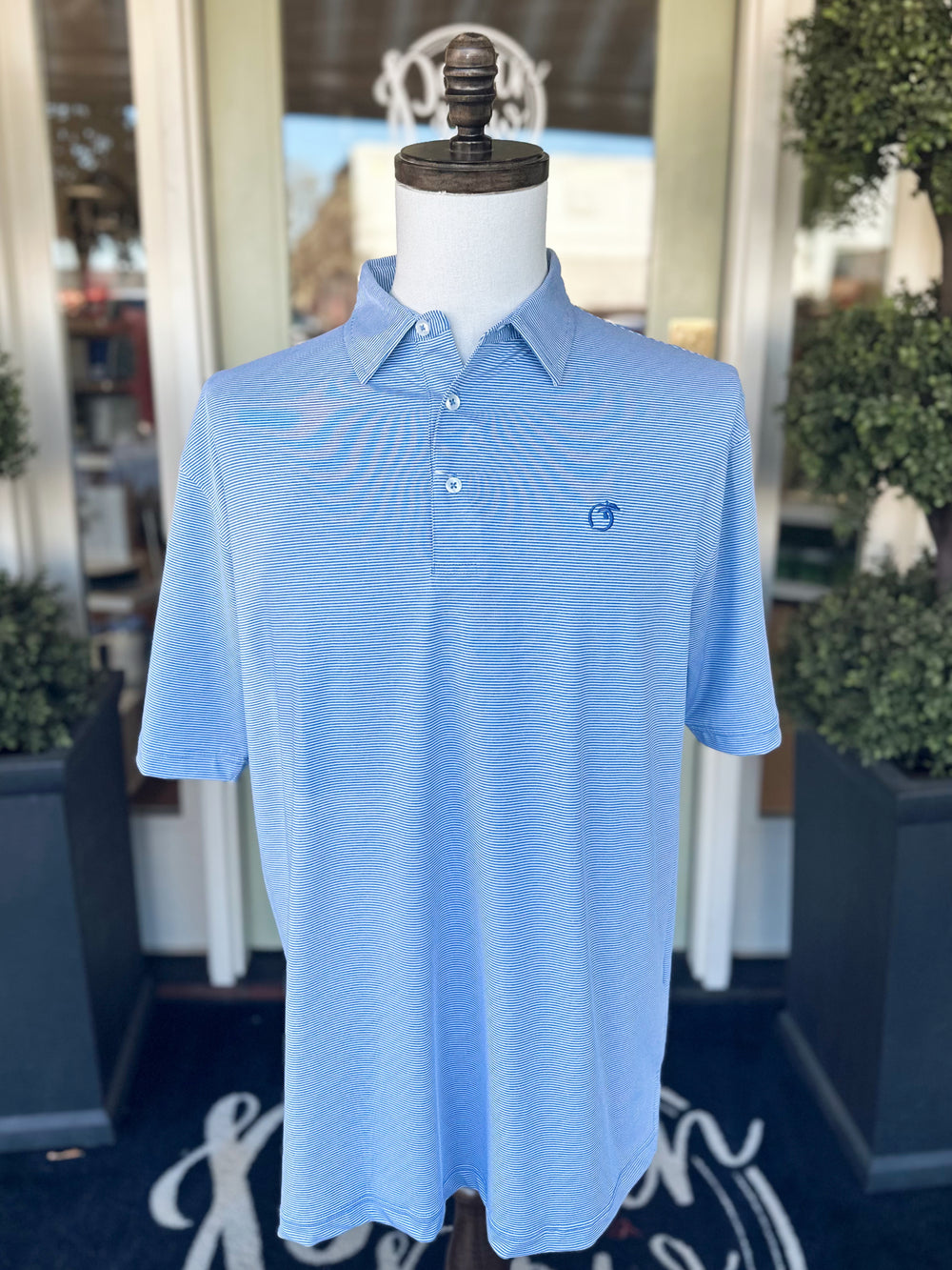 Midair Blue & White Heathered Jasmine Performance Polo By Peach State Pride