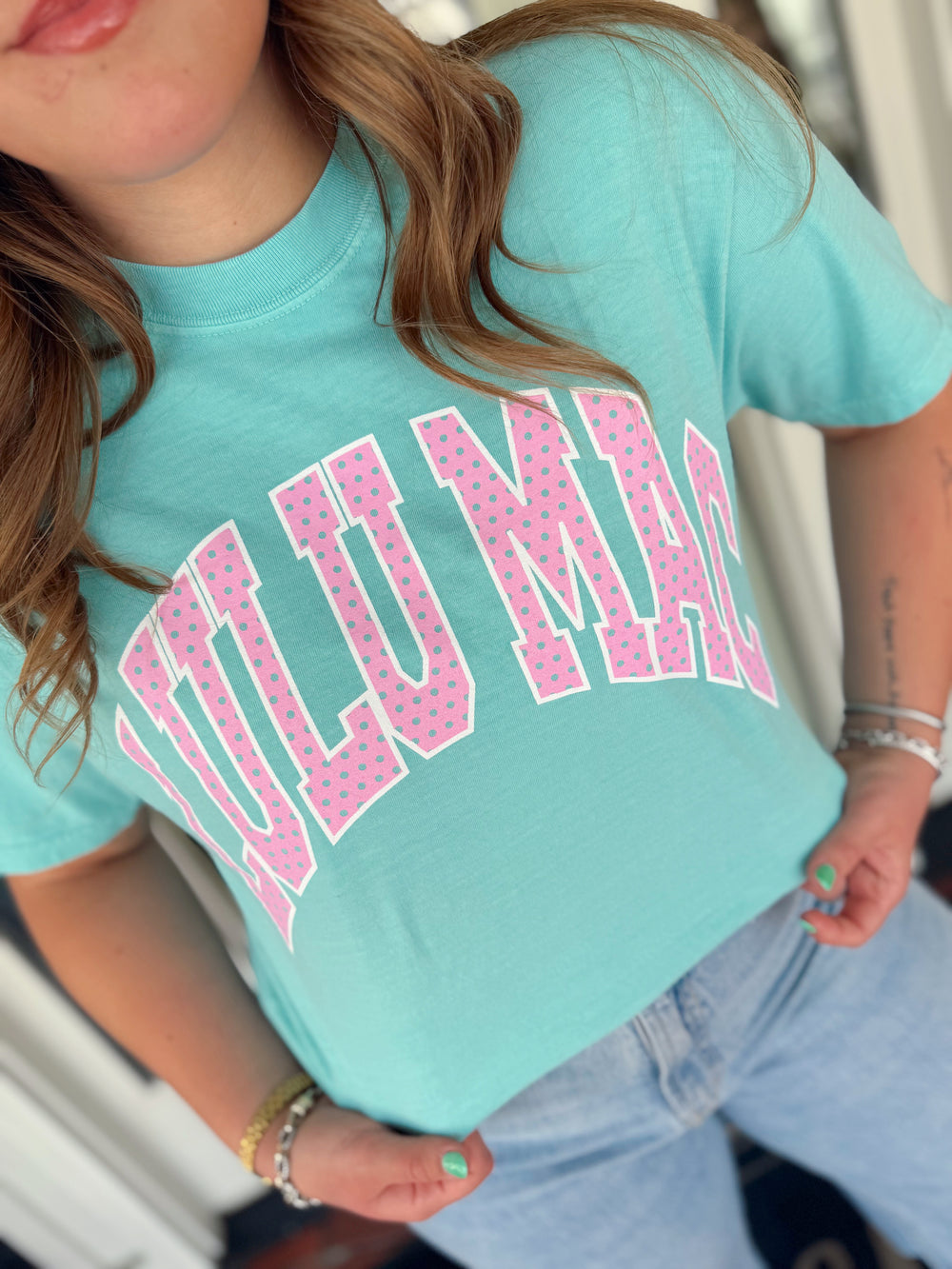 Polka Dot Lulu Mac Tee- Chalky Mint (S-2X)