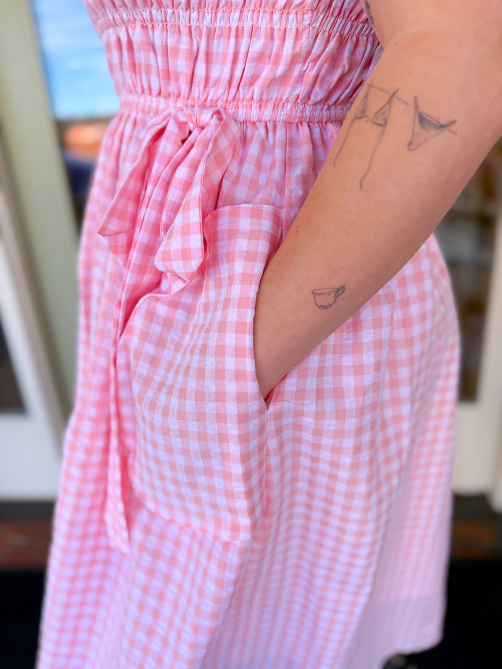 The Sami Pink Gingham Midi Dress