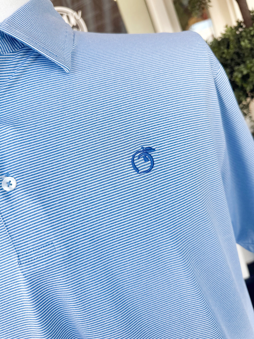 Midair Blue & White Heathered Jasmine Performance Polo By Peach State Pride