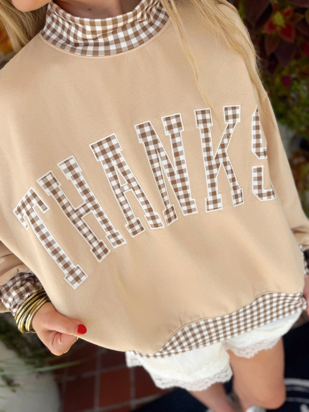 Gingham Thanks Patch Pullover (S-XL)