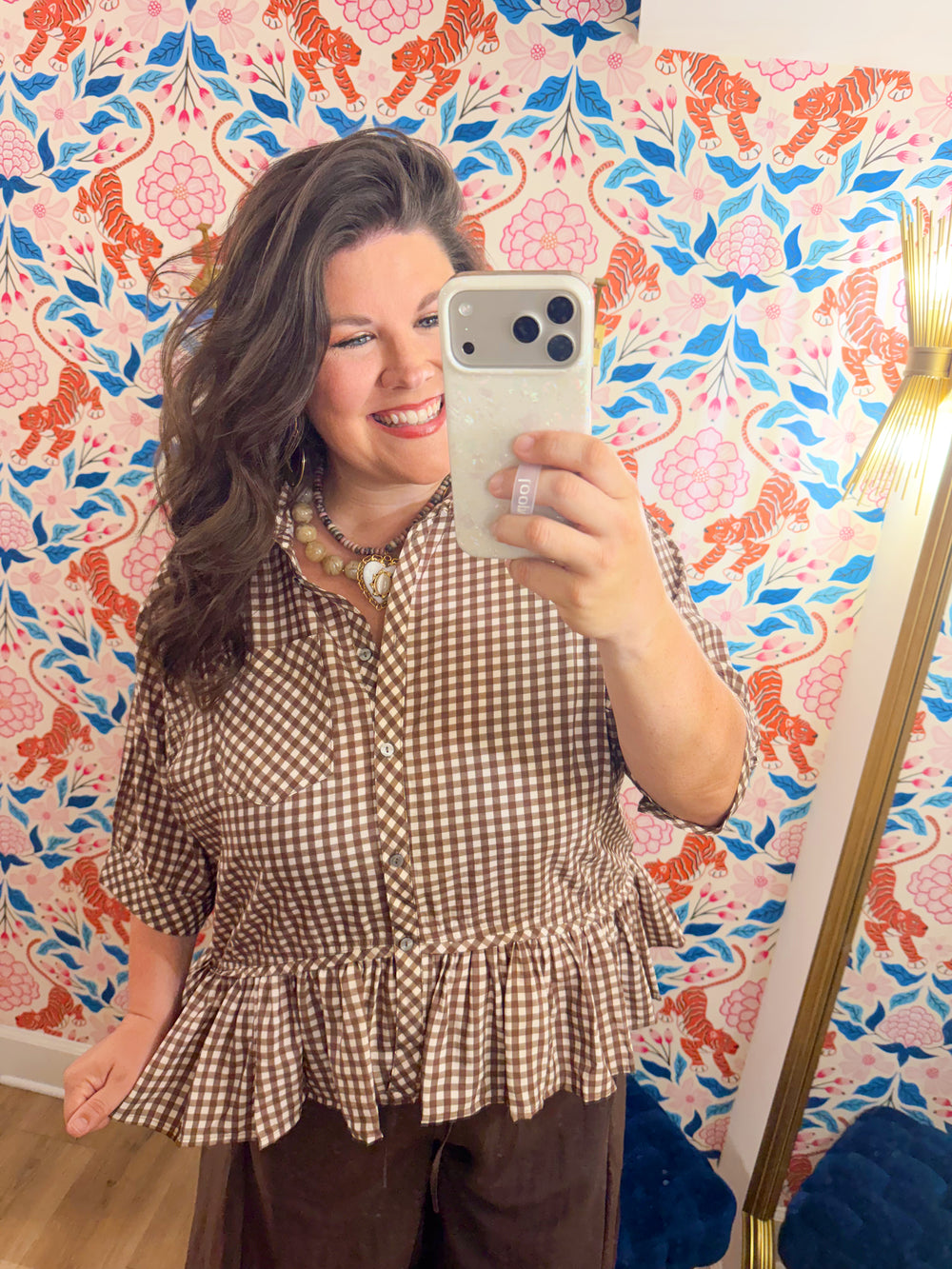 The Oaklee Gingham Peplum Top (XL-2X)