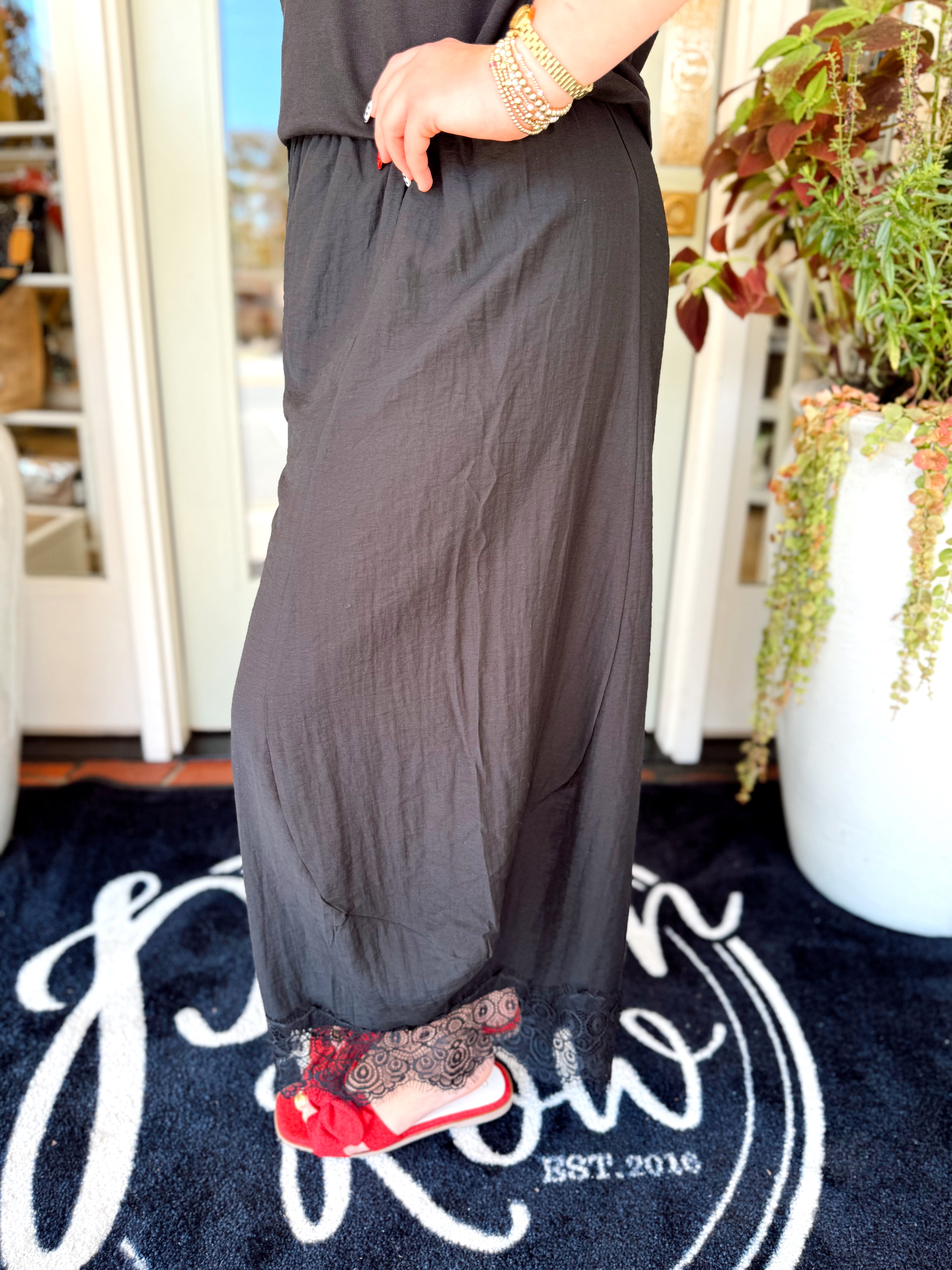 The Sutton Cropped Lace Trim Balloon Pants in Black (S-L)