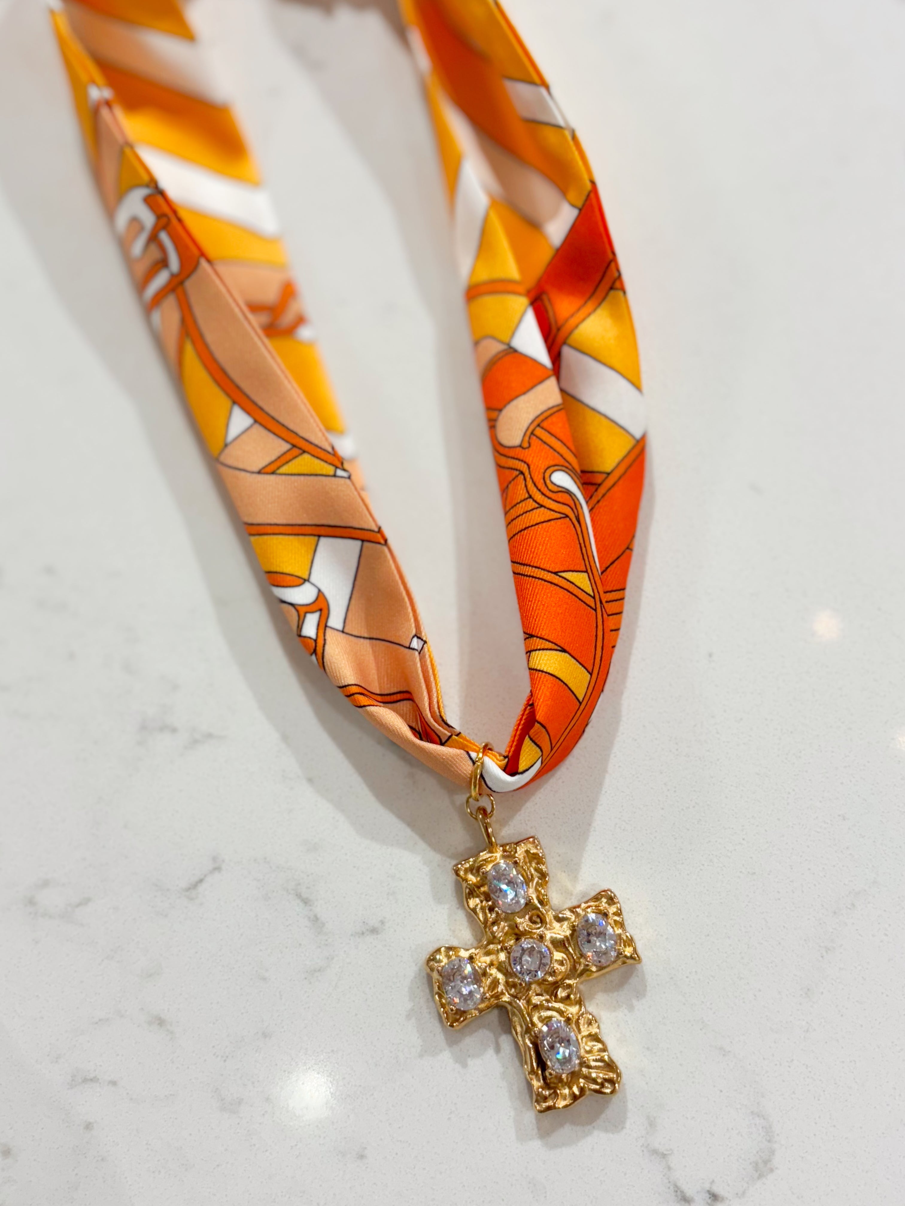 Rhinestone Cross Scarf Necklace By Hart Designs