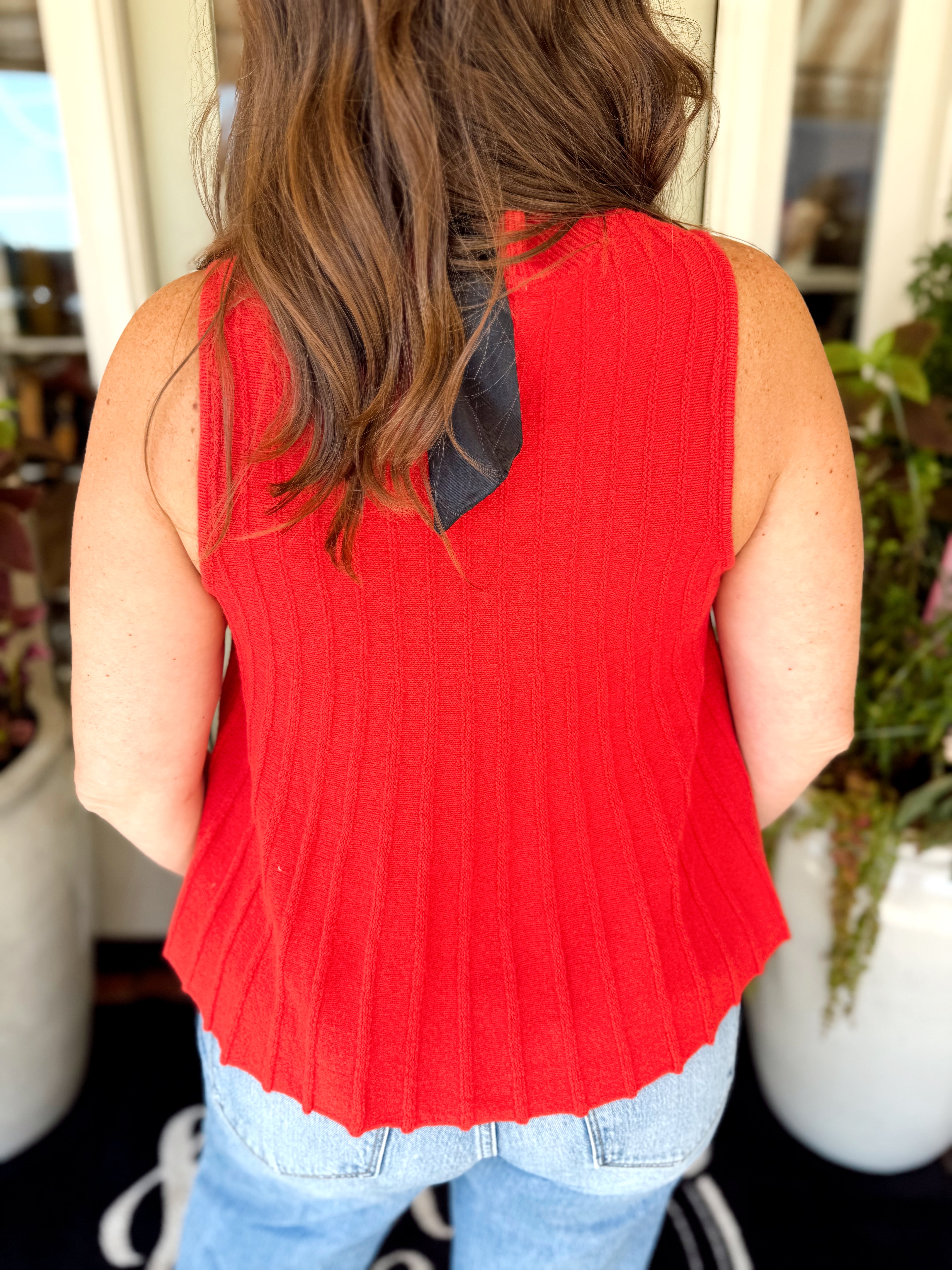 The Lainee Ribbed Sweater Knit Top in Red (S-L)
