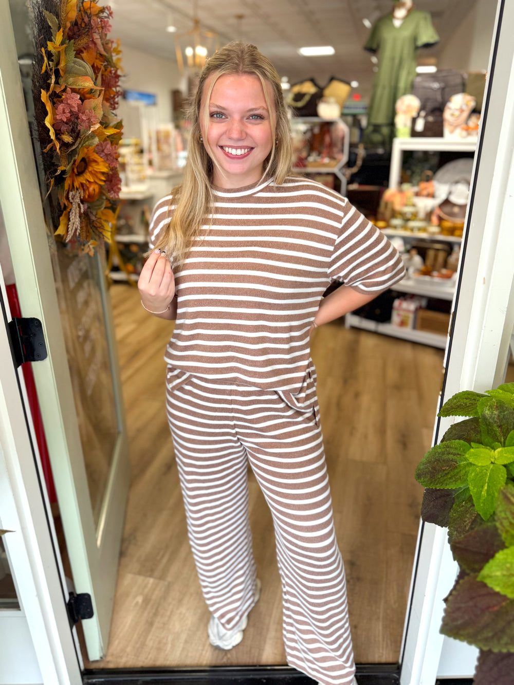 The Hazel Mocha Striped Pants (S-L)