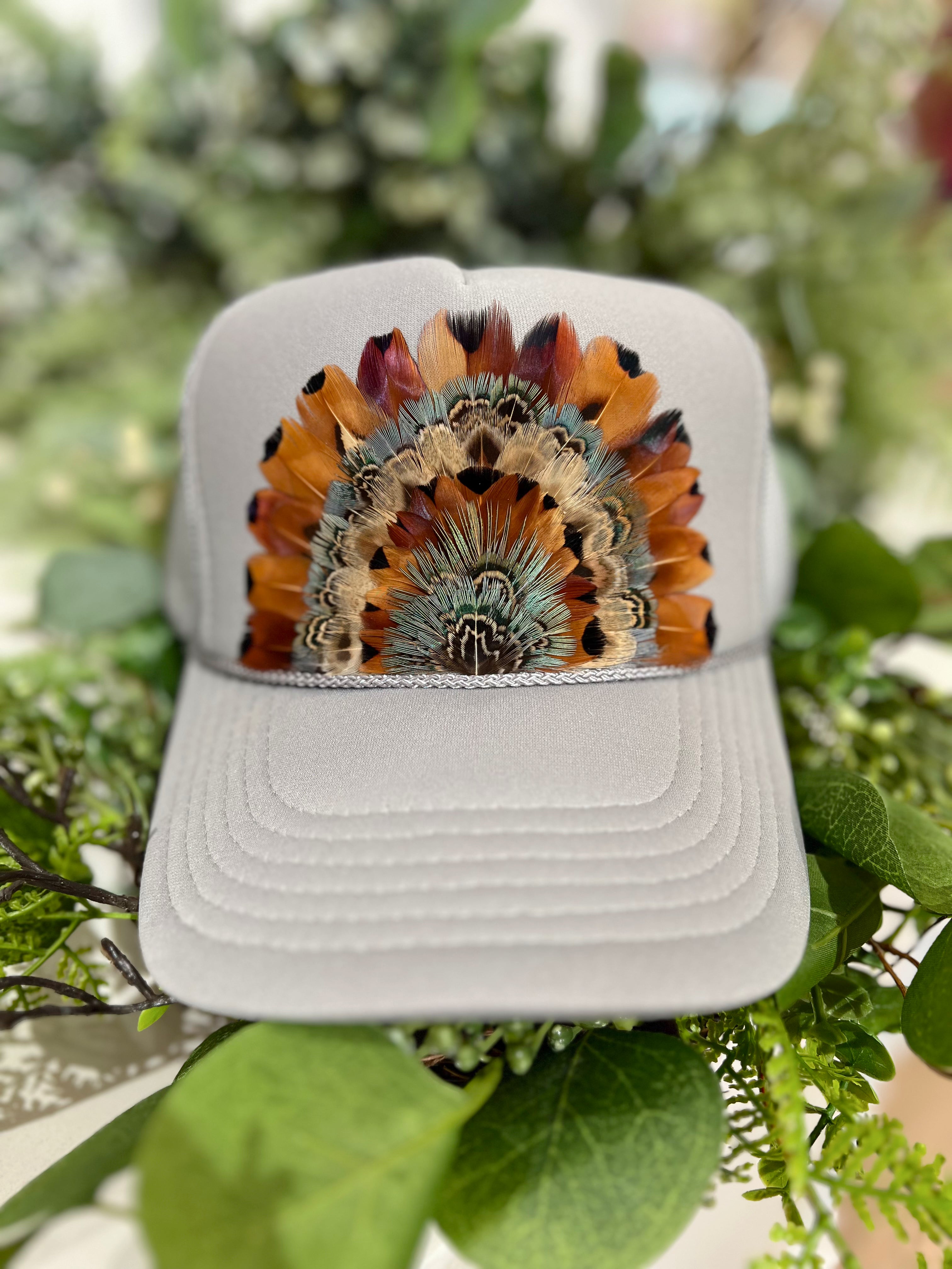 The Kelsey Feathered Trucker Hat