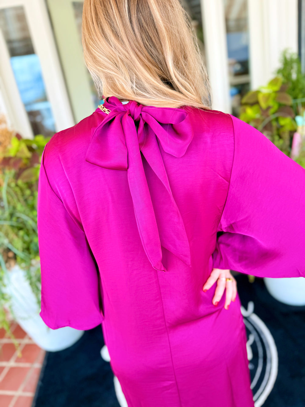 The Loretta Flowy Satin Tie Back Midi Dress (S-L)