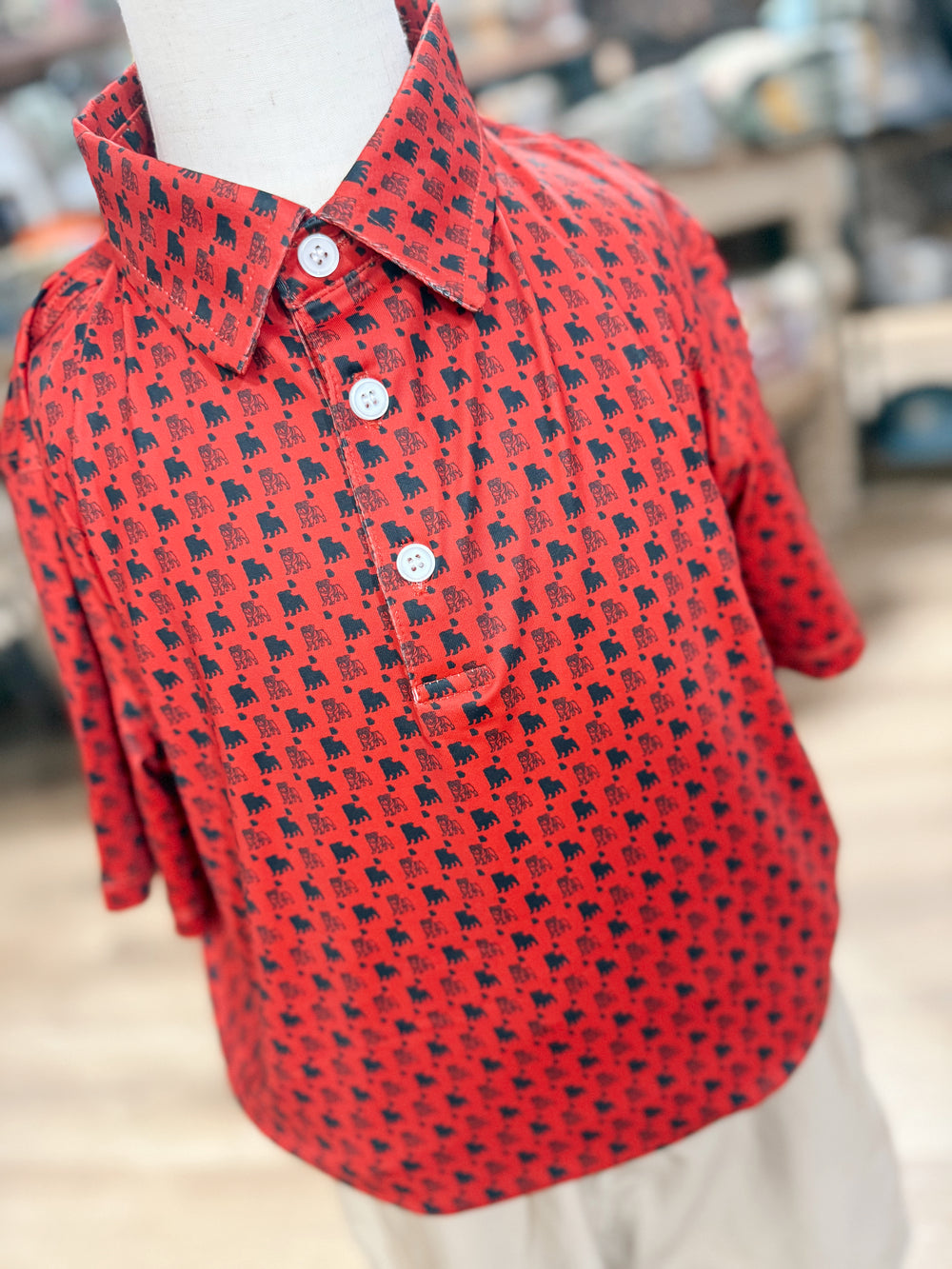 Youth Bulldog GA Outline Red/Black Polo