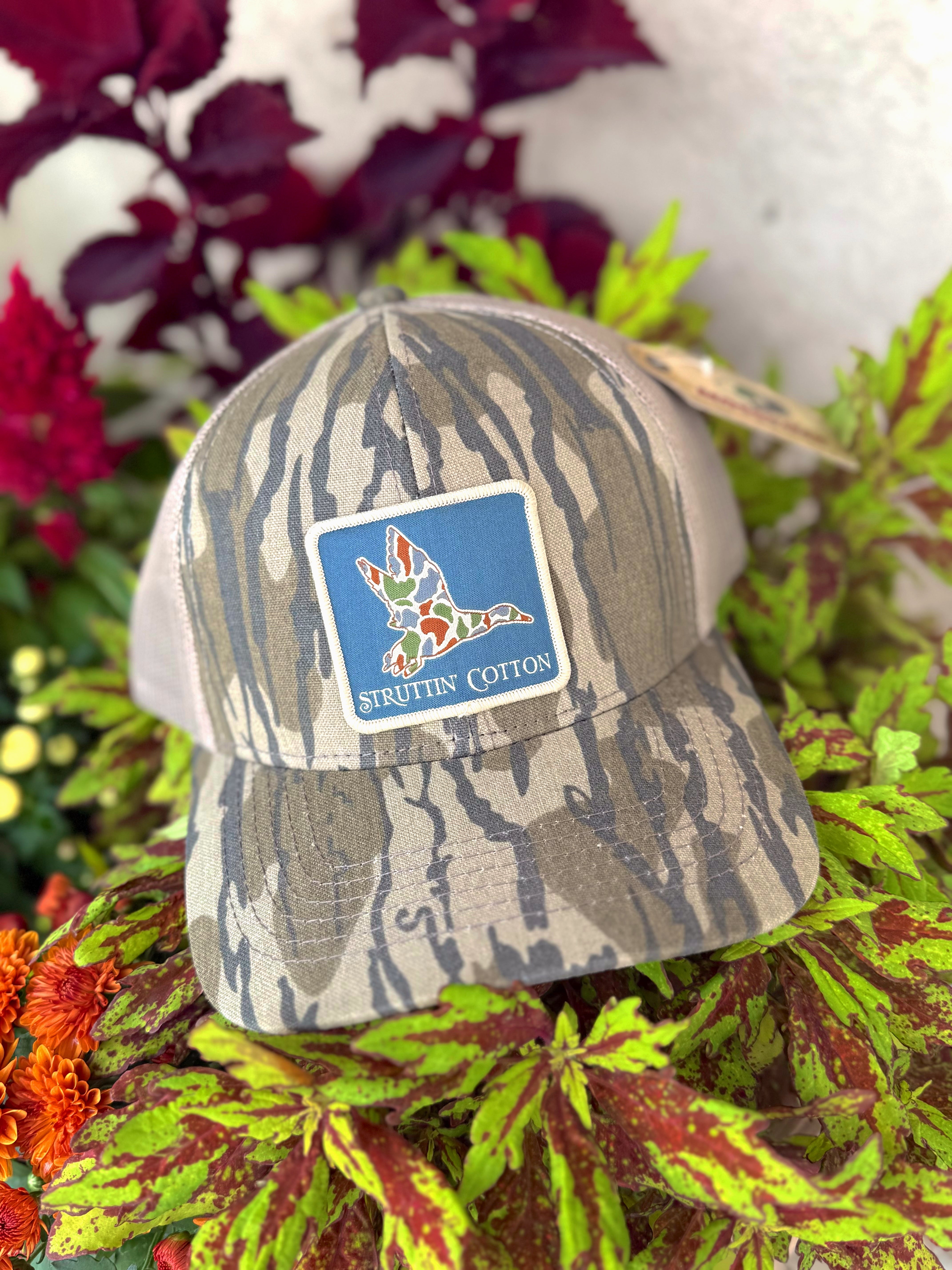 Old School Mallard Patch Bottomlands Camo Trucker Hat by Struttin' Cotton