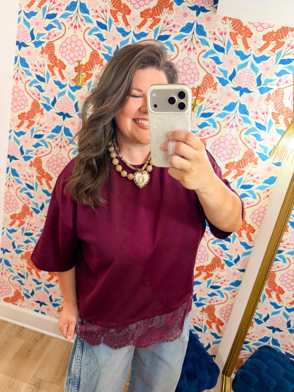 The Chloe Burgundy Lace Bottom Top (XL-2X)