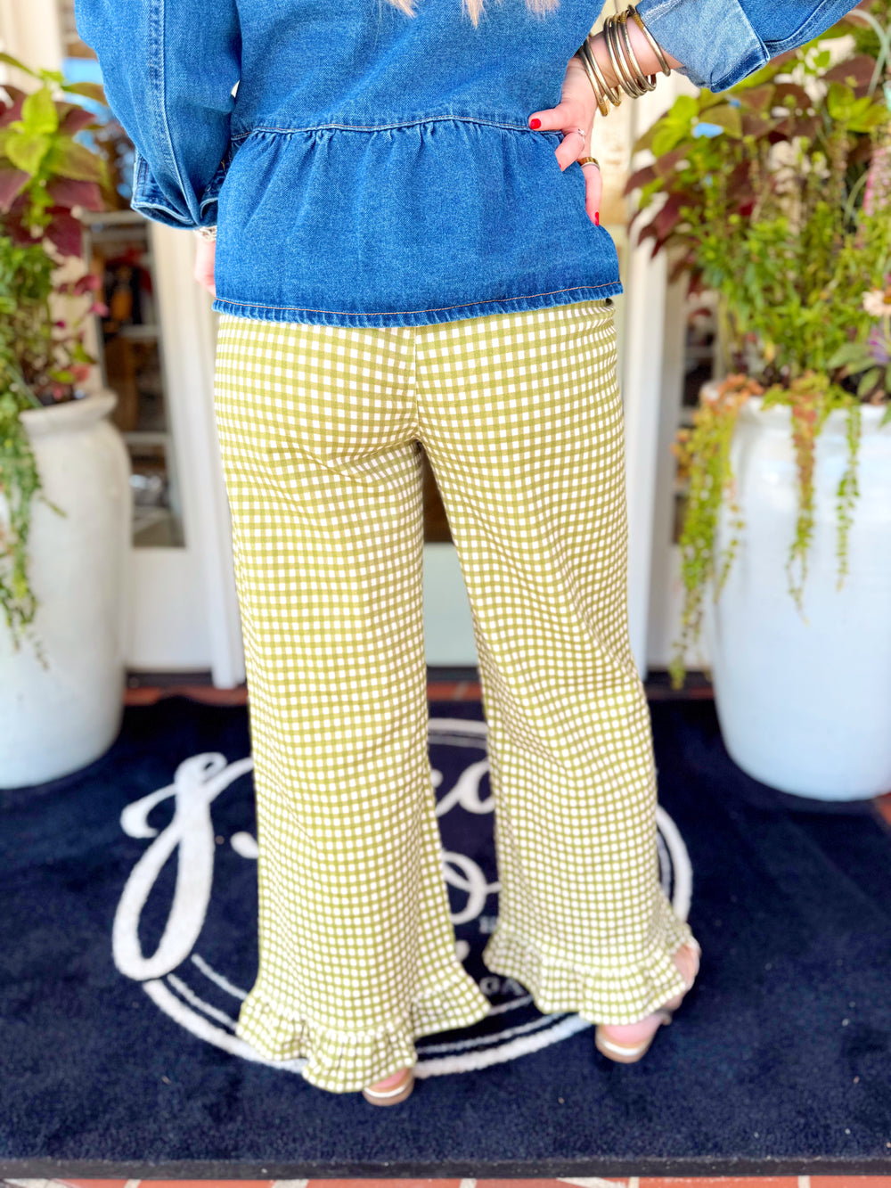 The Poppy Gingham Ruffle Hem Pants (S-L)