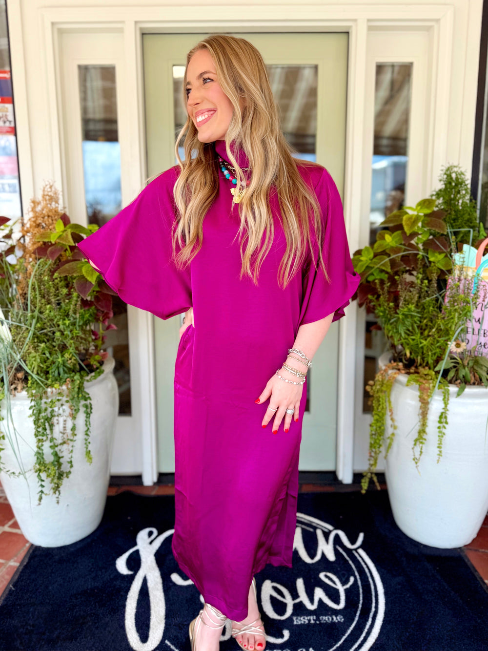 The Loretta Flowy Satin Tie Back Midi Dress (S-L)