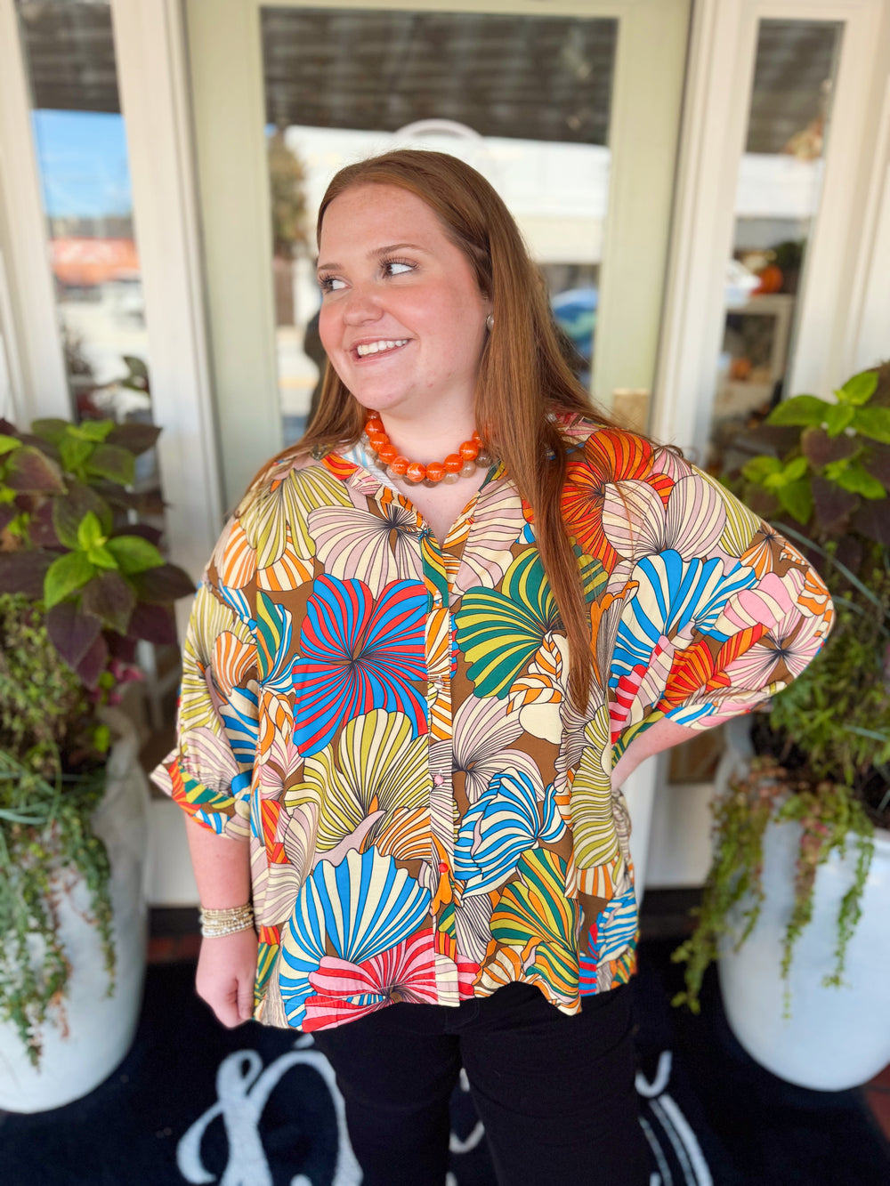 The Miranda Multi Colored Leaf Print Top (S-2X)
