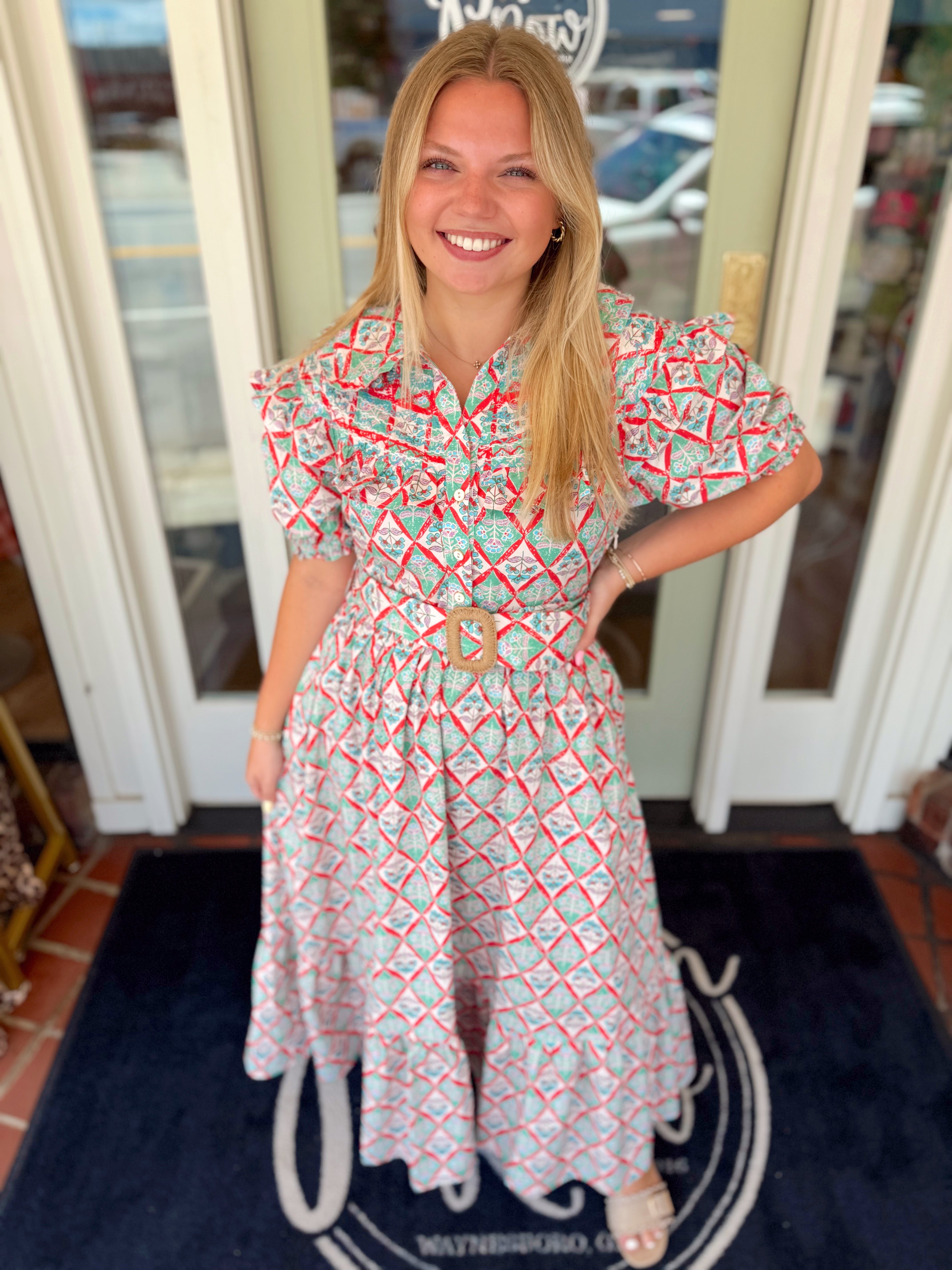 Paris Floral Peter Pan Belted Maxi Dress by Karlie Pecan Row Paris Floral Peter Pan Belted Maxi Dress by Karlie Pecan Row