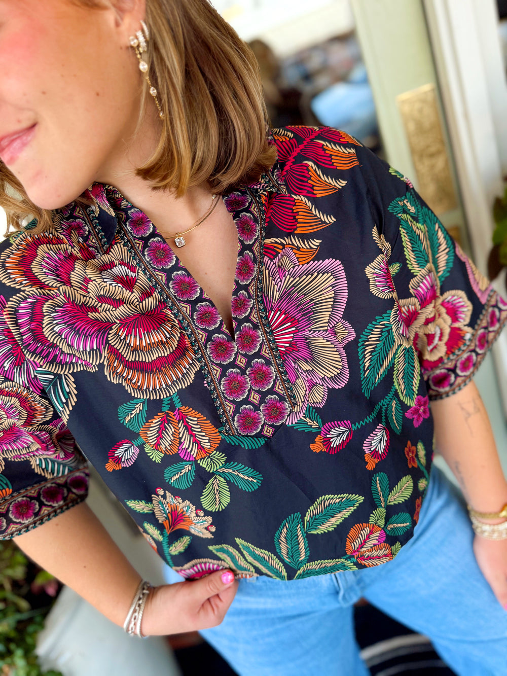 The Laura Botanical Print Top (S-L)