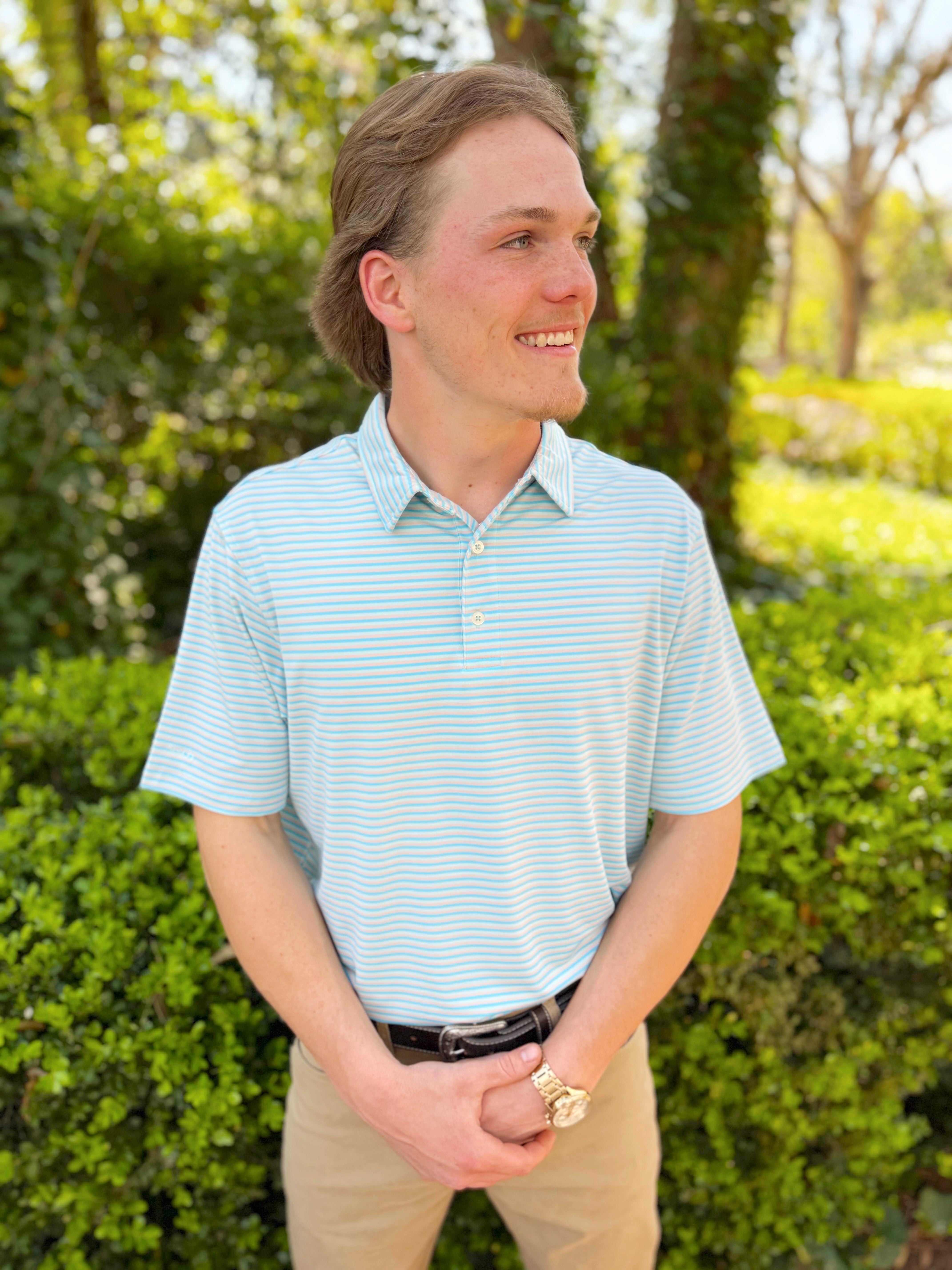 Bluffton Stripe Polo in Aqua Splash By Southern Shirt Co.