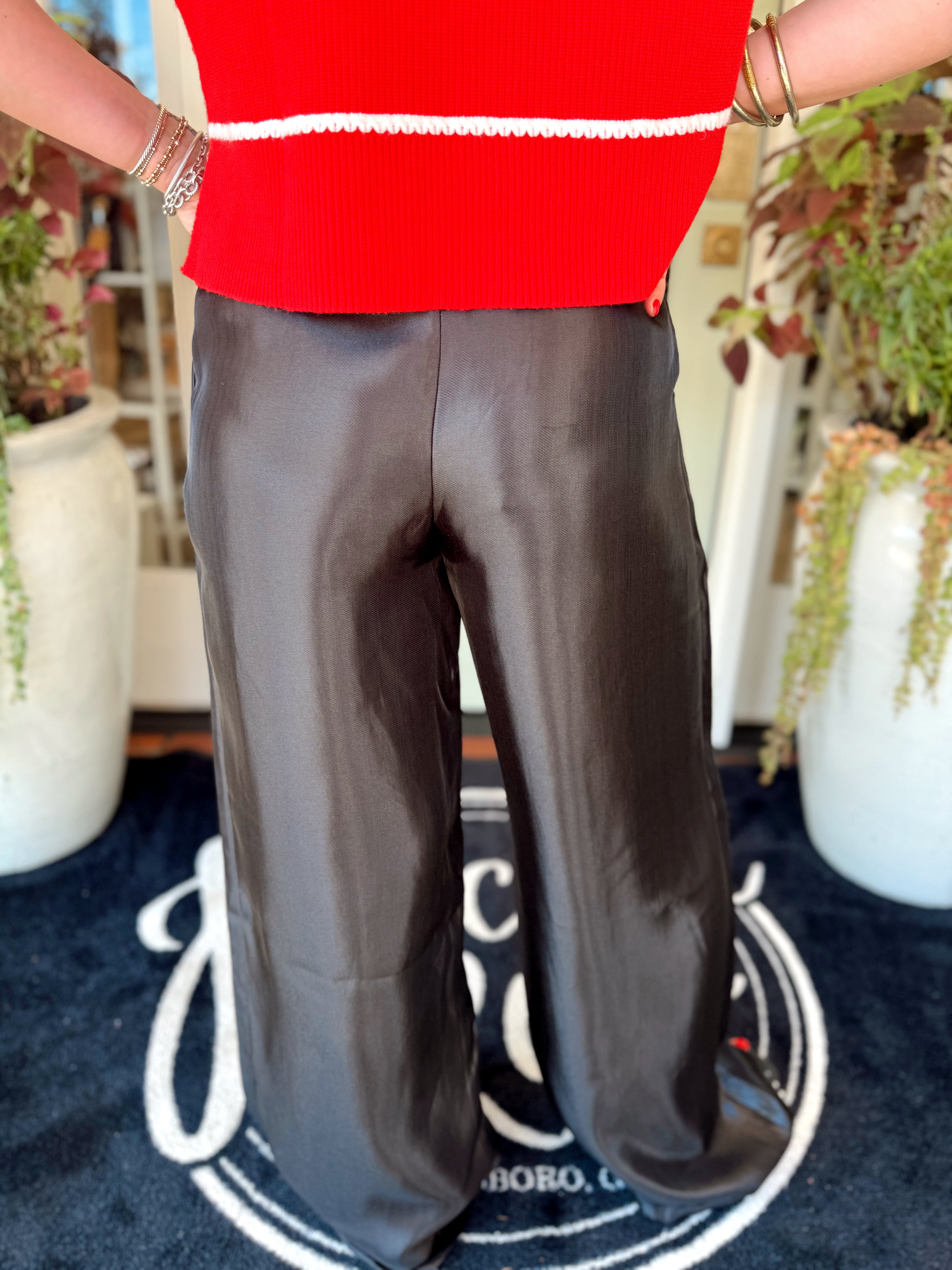 The Dailey High Waist Satin Pants in Black (S-L)