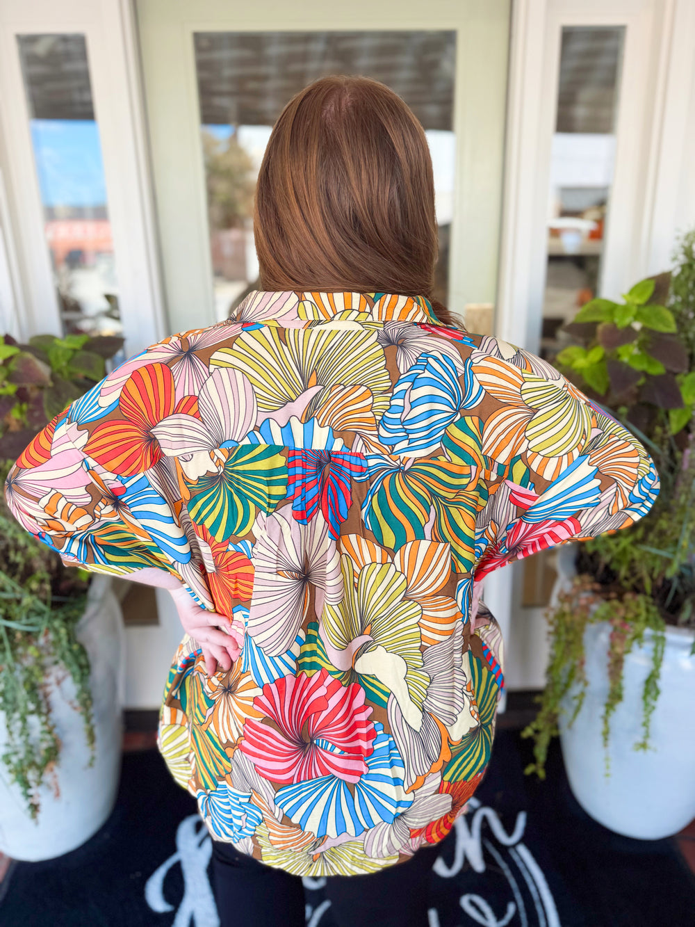 The Miranda Multi Colored Leaf Print Top (S-2X)