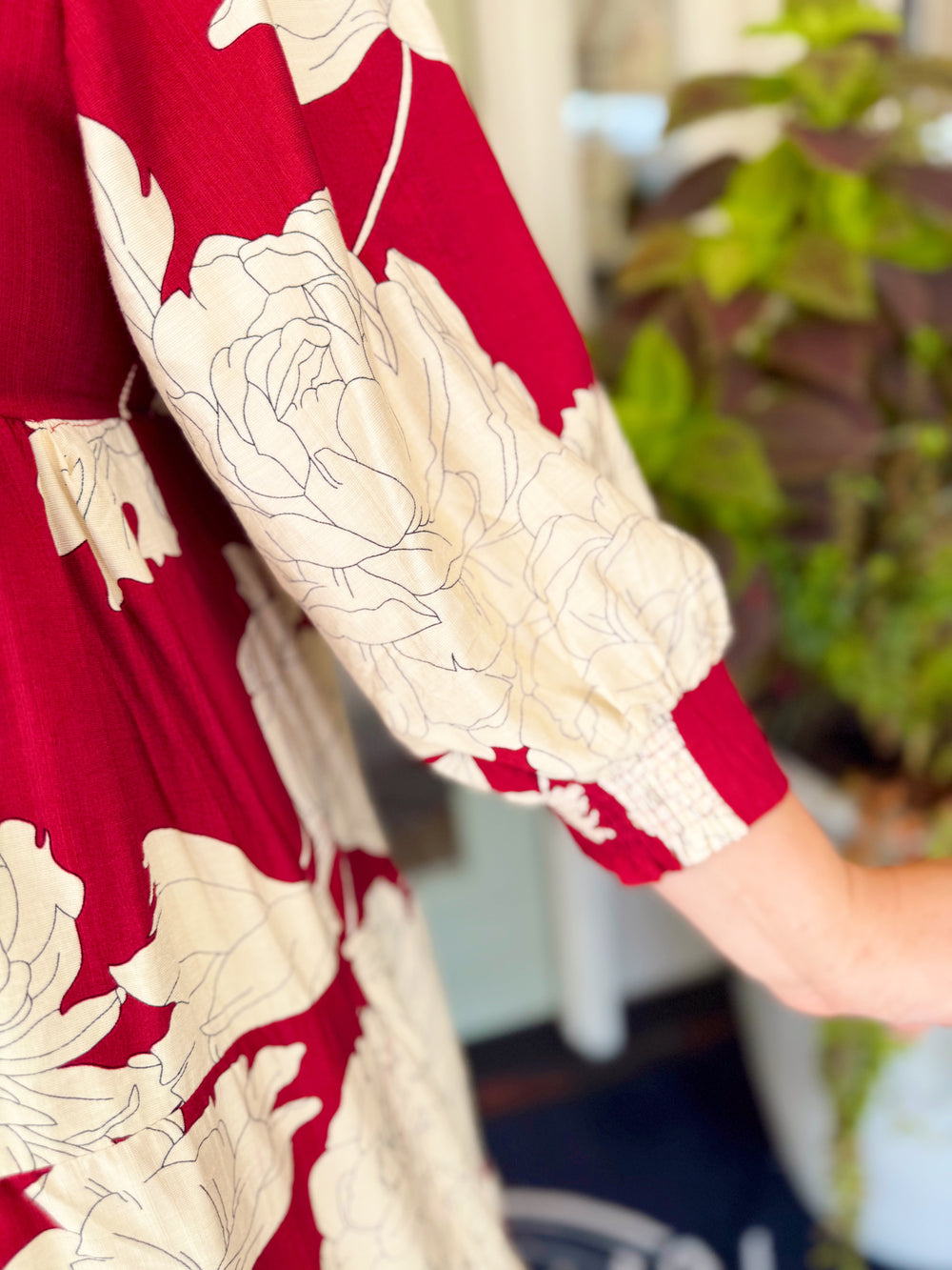 The Alisha Floral Tiered Maxi Dress in Burgundy (XL-2X)