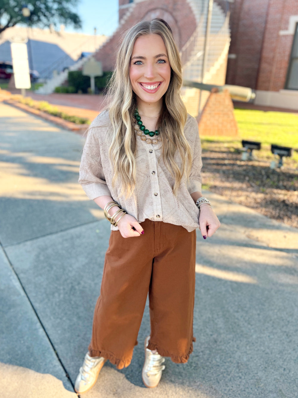 The Kat Eyelet Taupe Top (S-L)