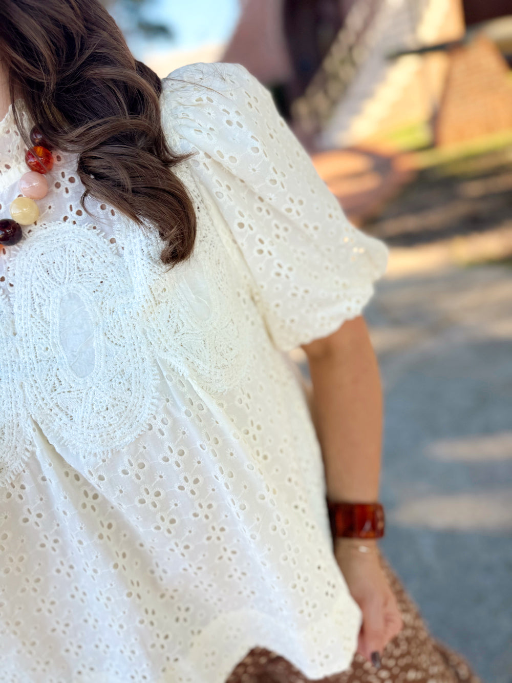 The Gigi Eyelet Top in Cream (S-L)