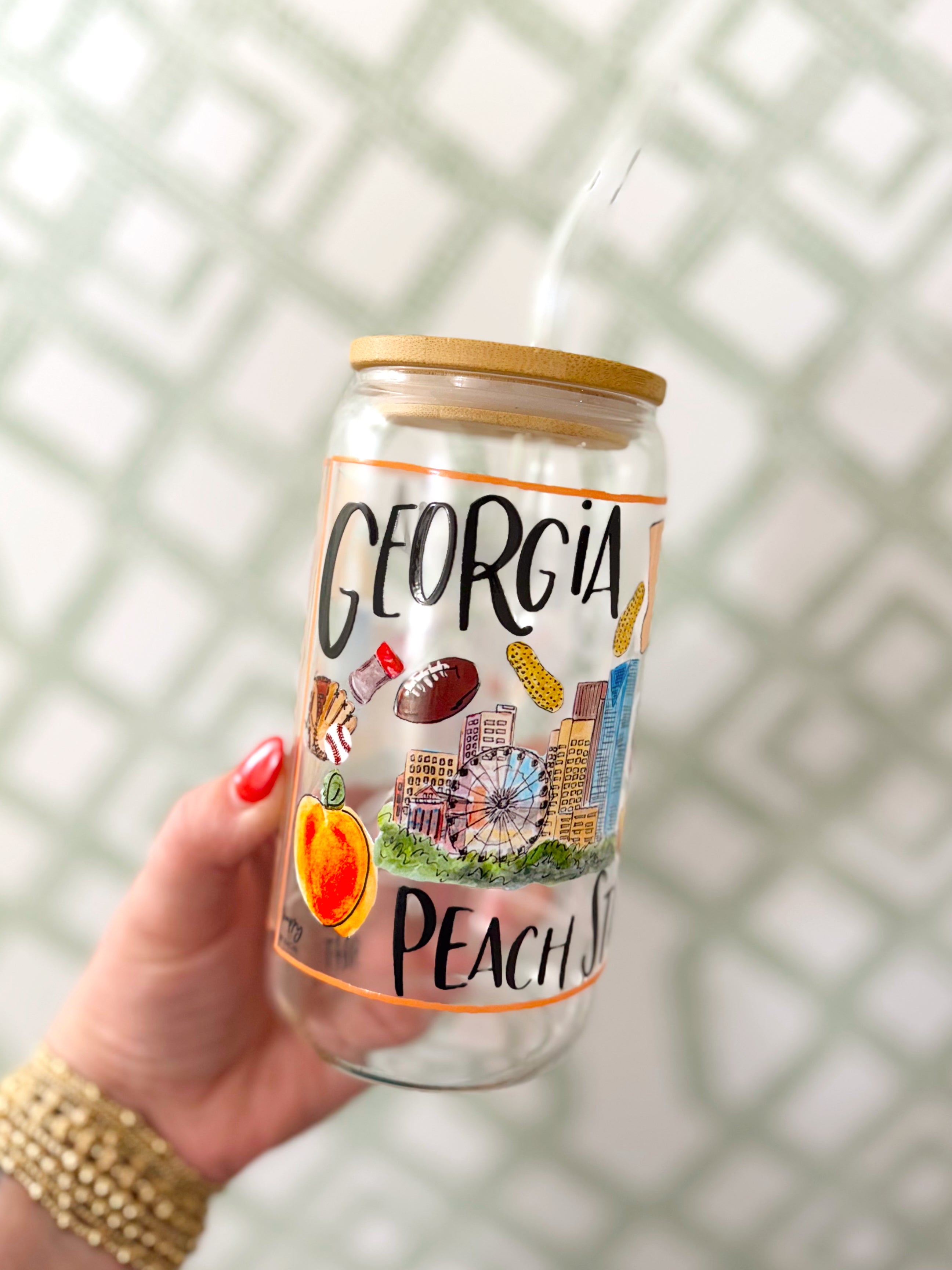 State of Georgia Glass Cup with Straw