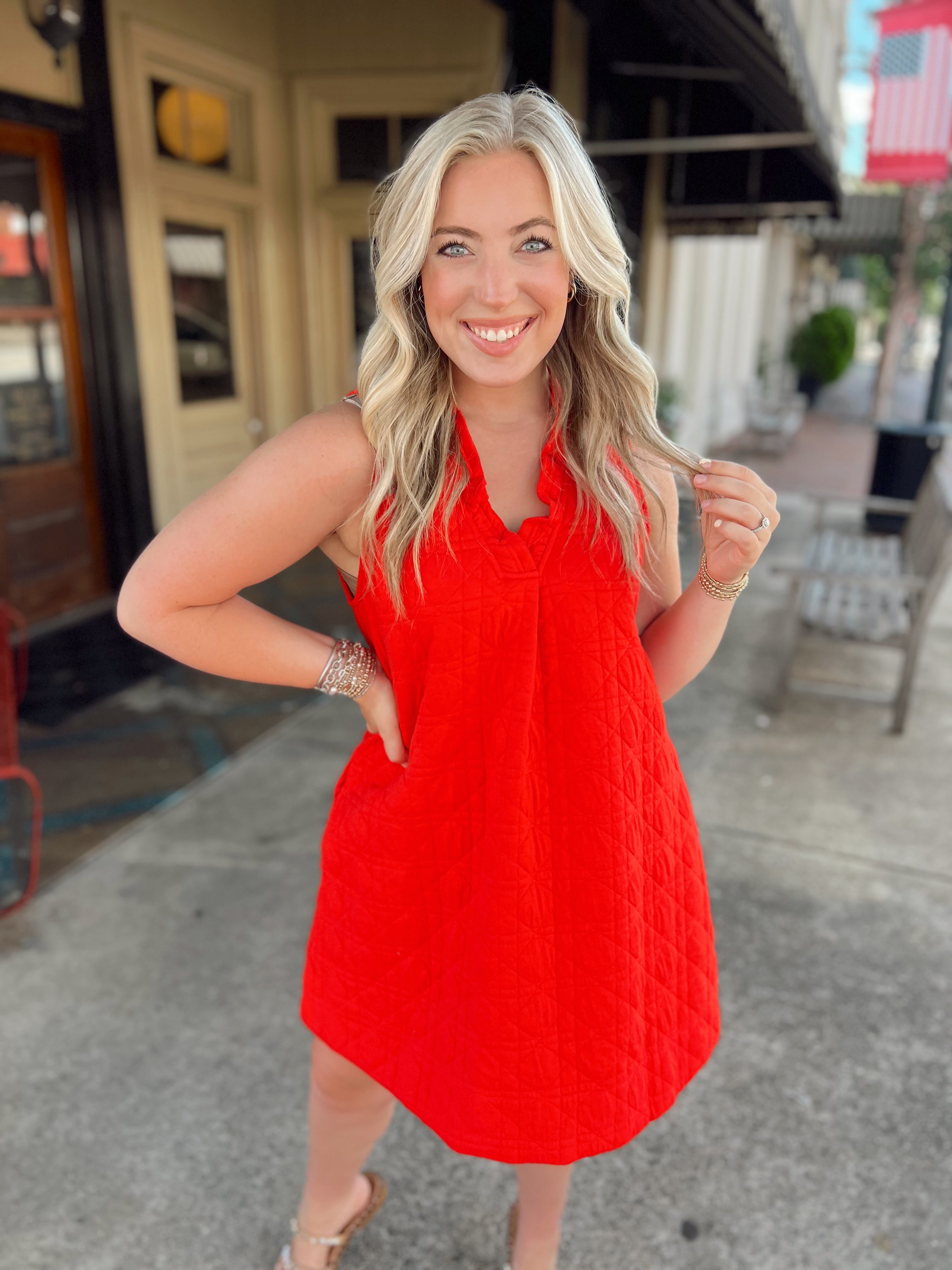 The Paisley Textured Dress in Red