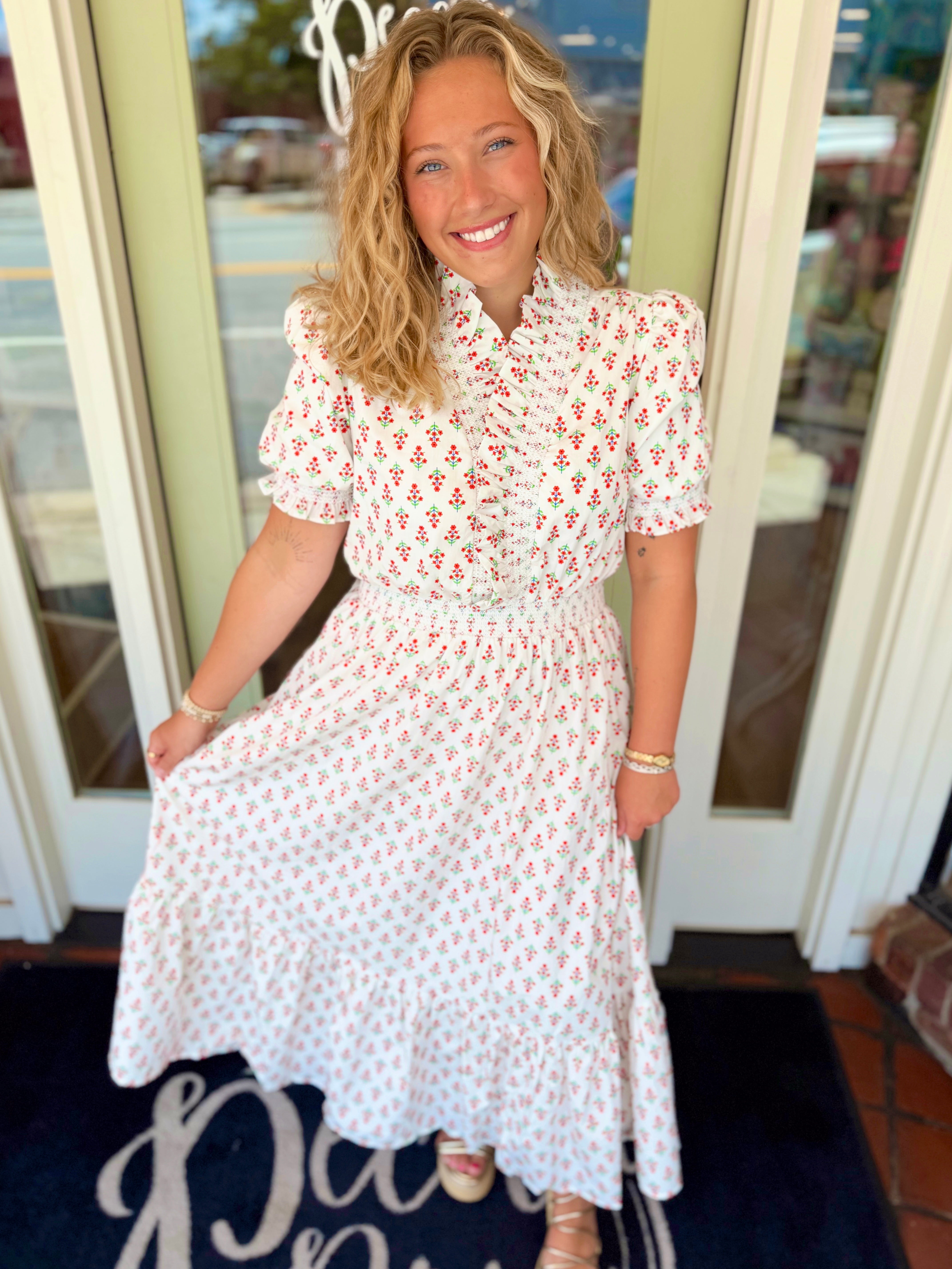 The Delilah Floral Ruffle Smock Maxi Dress by Karlie