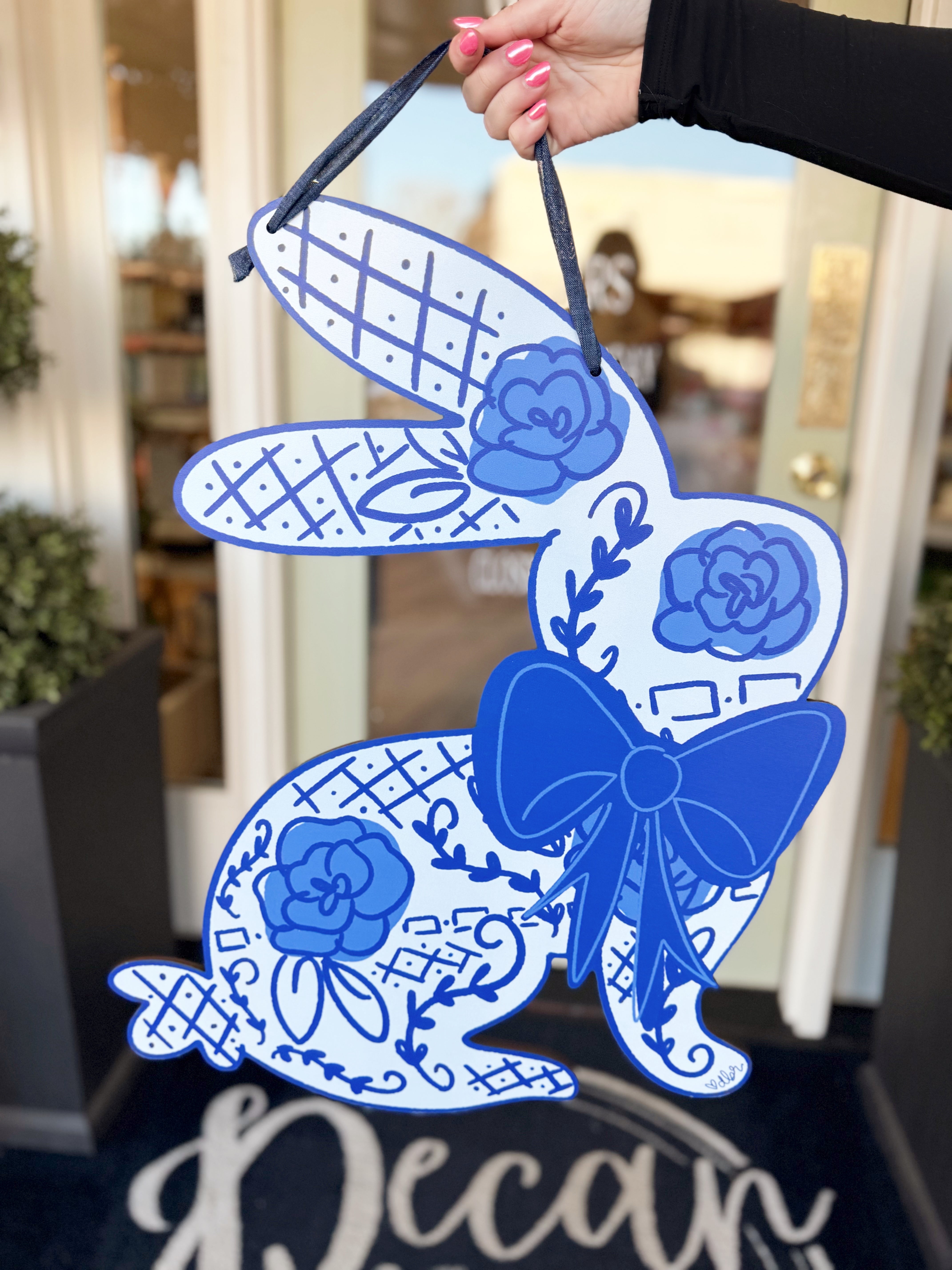 Blue Bunny Bow Door Hanger