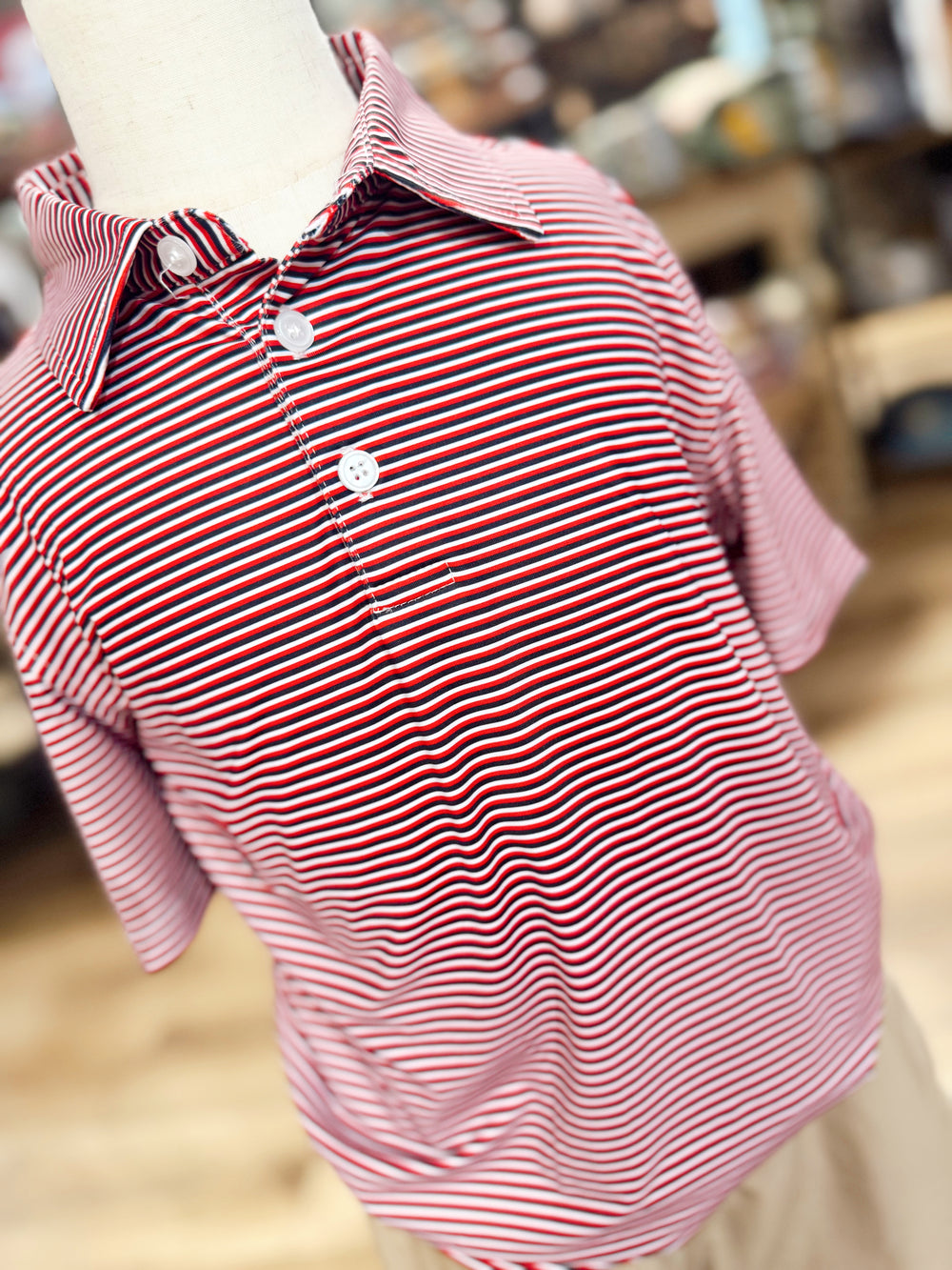 Youth Micro Red/ Black/White Stripe Polo