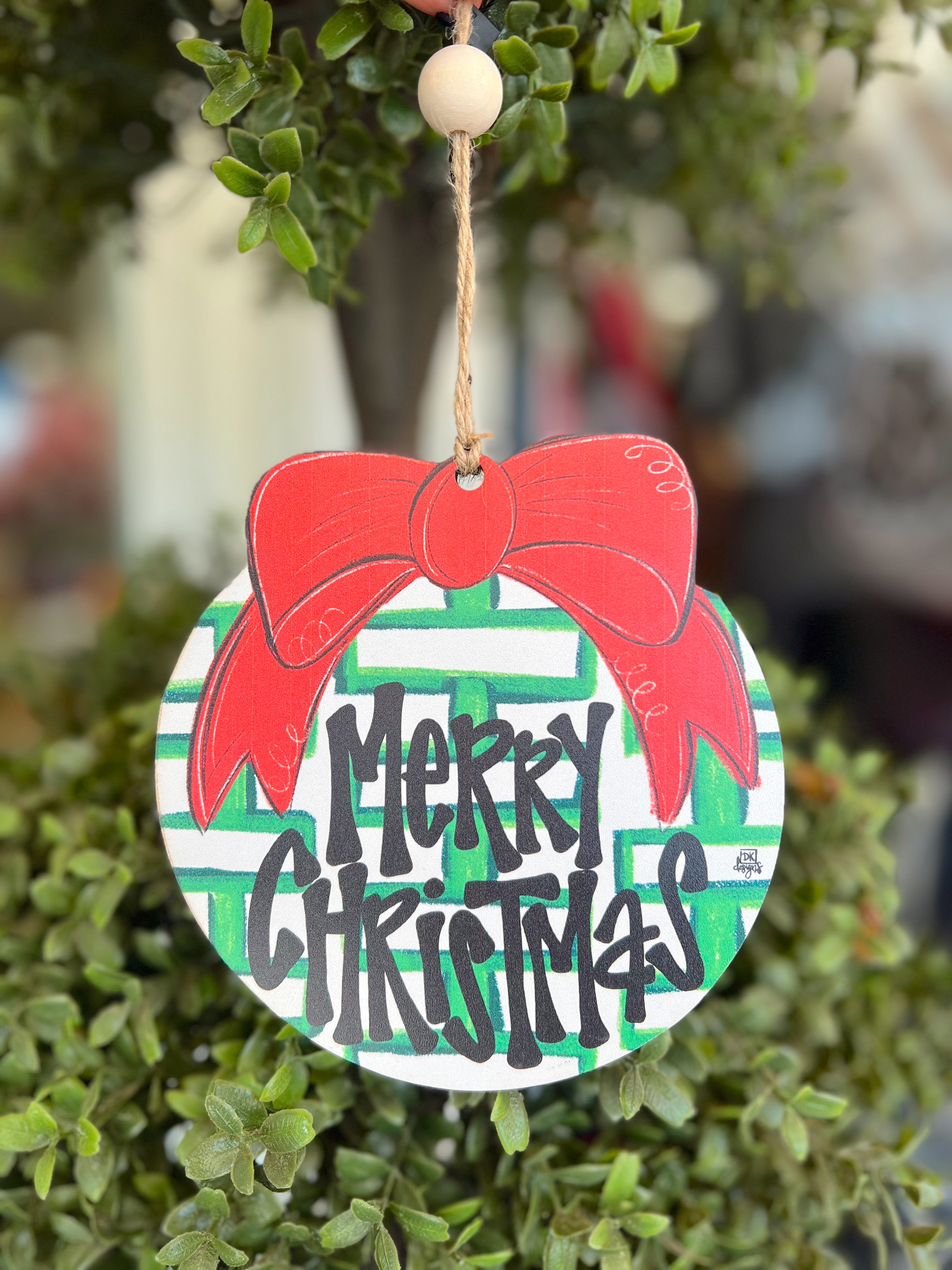 Green Chinoiserie Red Bow Ornament