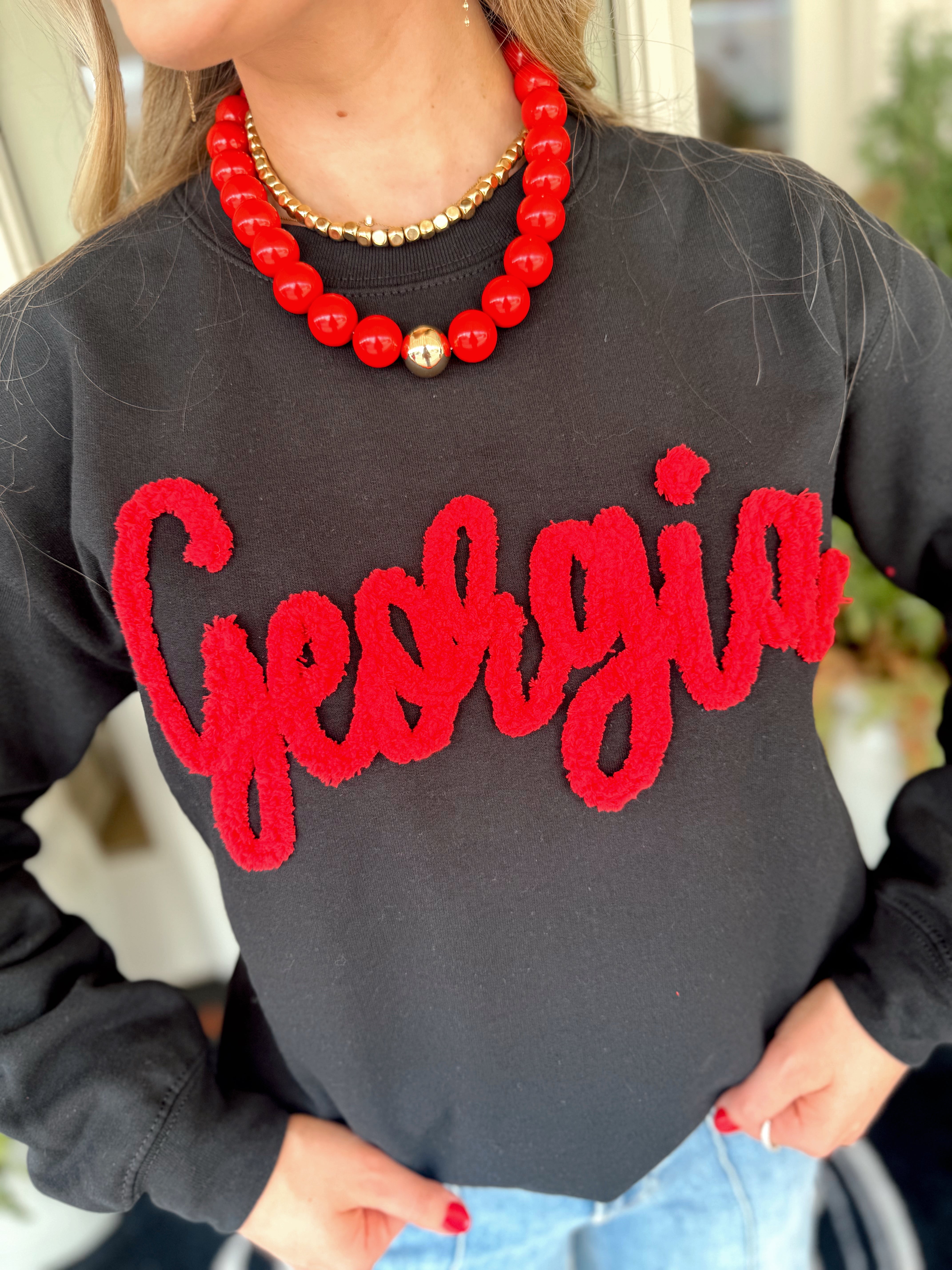 The Georgia Yarn Embroidered Sweatshirt in Black (S-2X)