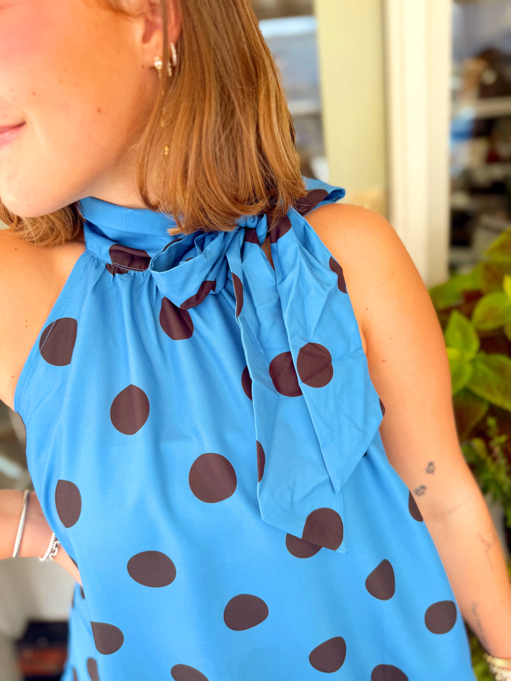 The Ruby Tie Neck Sleeveless Polka Dot Dress (S-L)