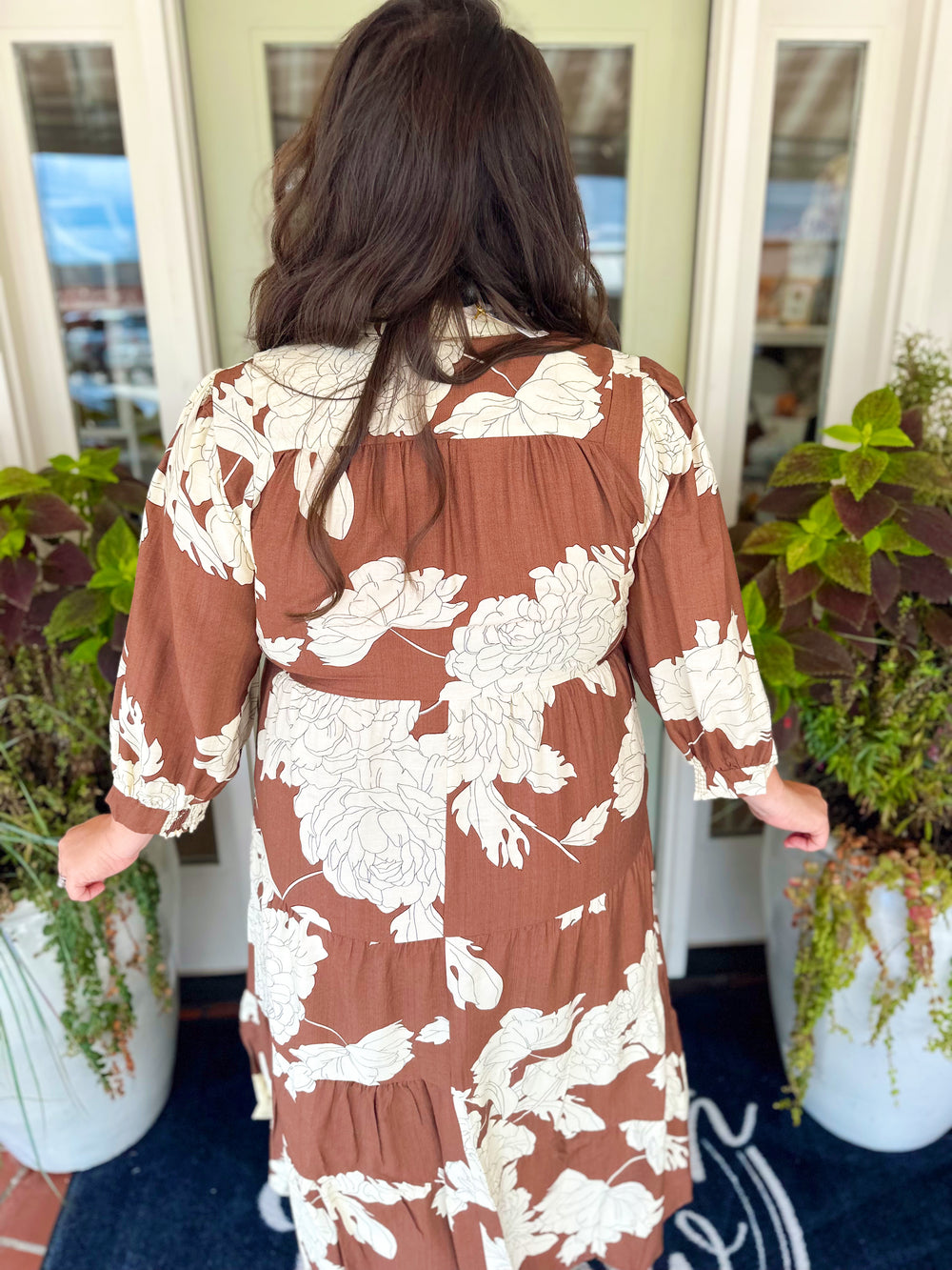 The Alisha Floral Tiered Maxi Dress in Brown (XL-2X)