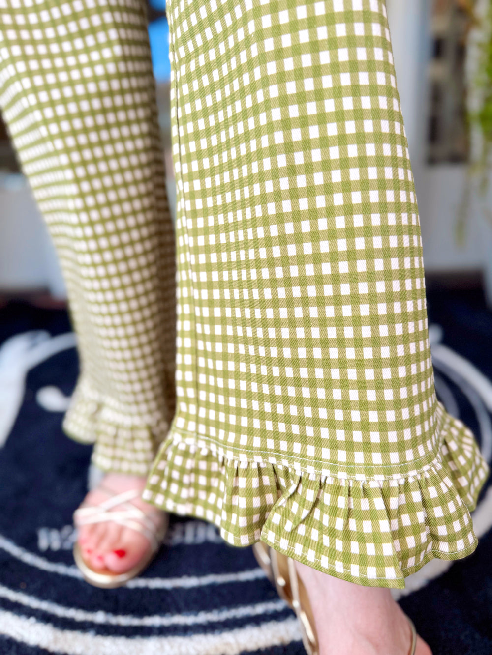 The Poppy Gingham Ruffle Hem Pants (S-L)