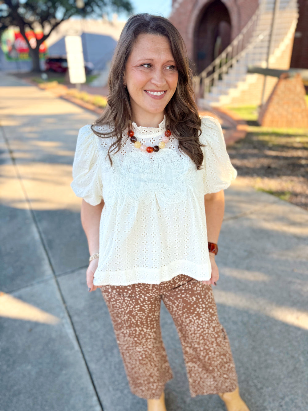 The Gigi Eyelet Top in Cream (S-L)