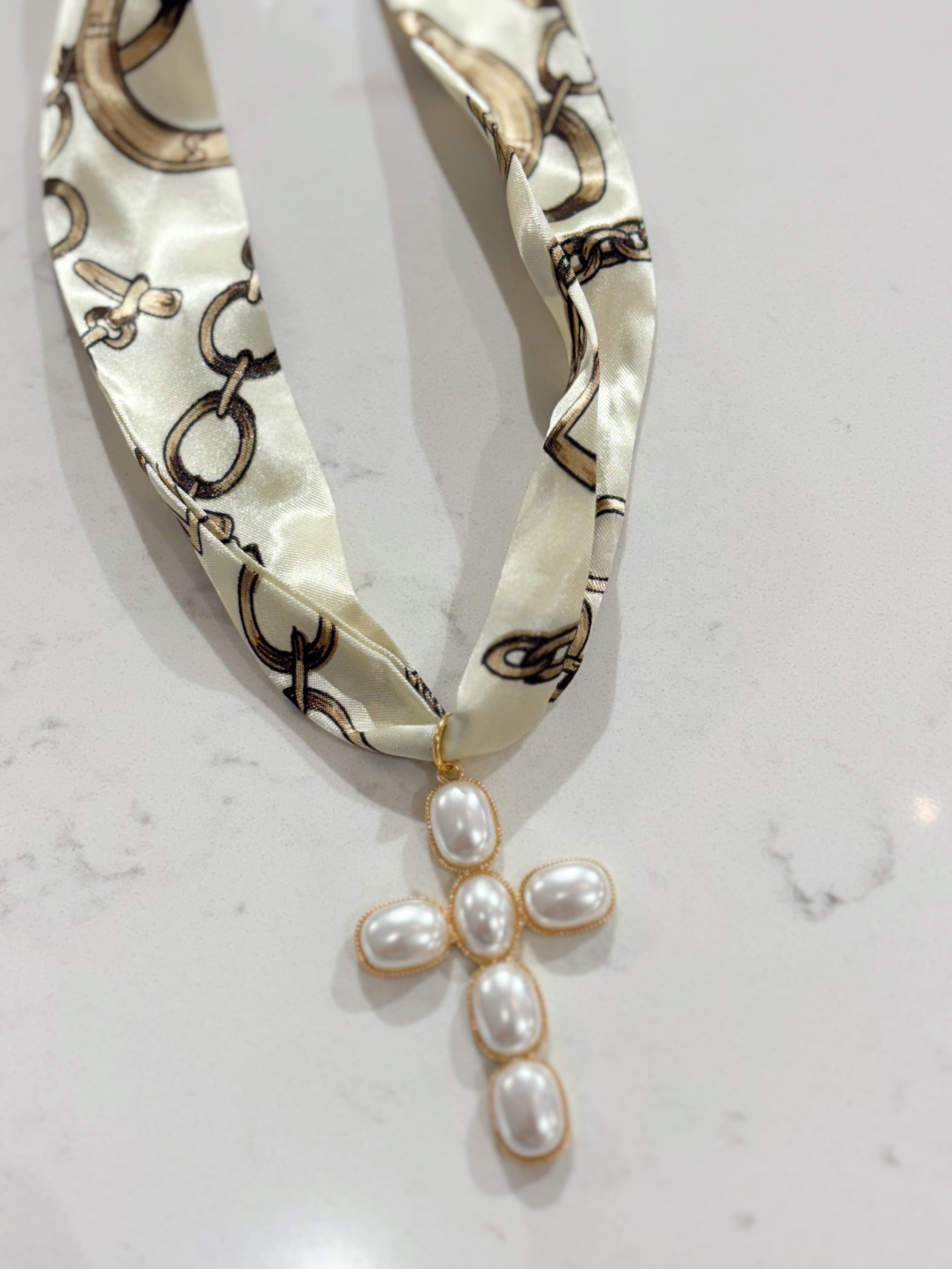 Neutral Cross Scarf Necklace By Hart Designs