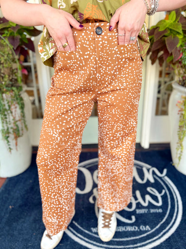  These animal print pants feature an easy, flattering fit with stretch throughout and elastic at the back waistband for a little extra give. 