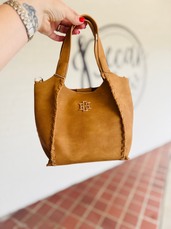 yellow tan saddle bag with extra straps