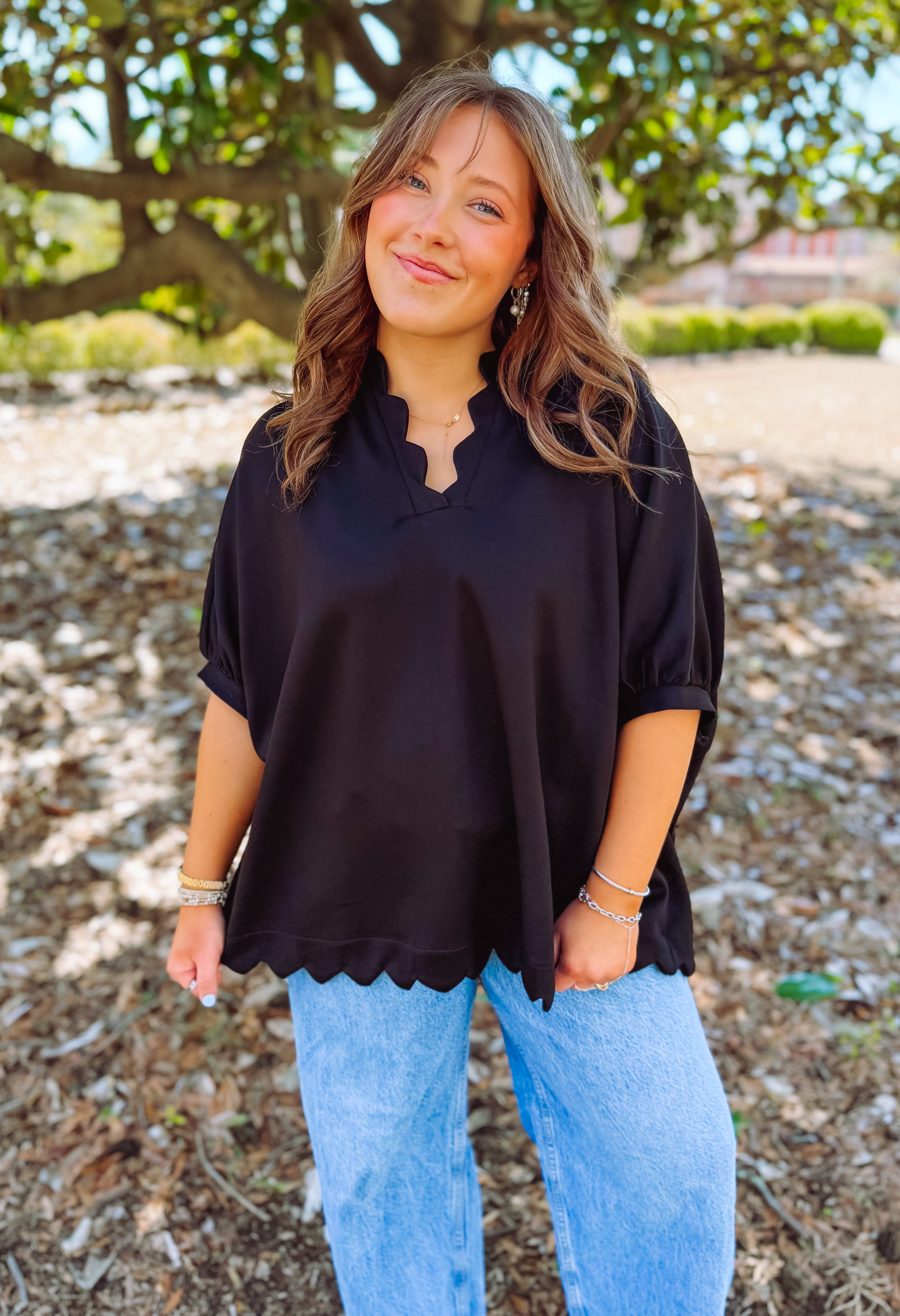 Scallop oversized v-neck top 